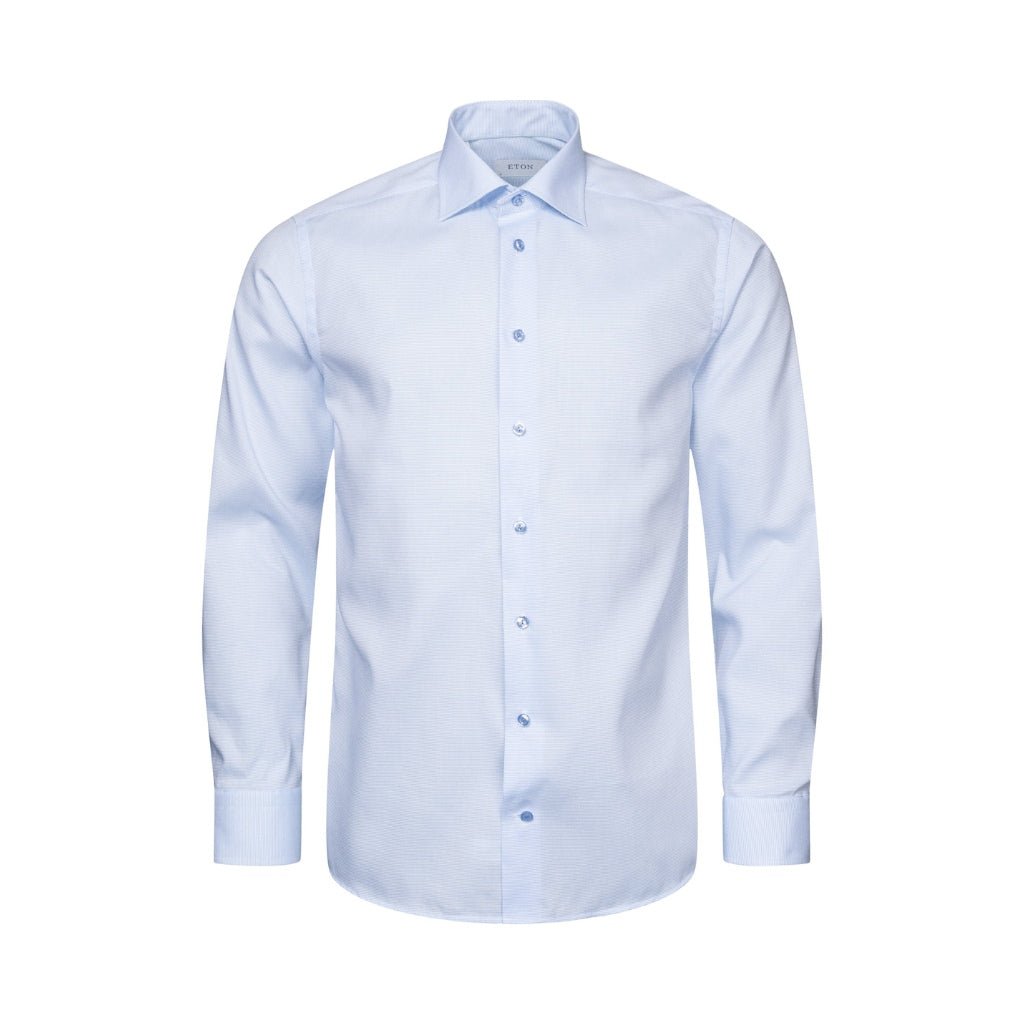 ETON Men's Semi-Solid Twill Dress Shirt - Single Cuff, Contemporary Fit, Light Blue | Business Casual & Formal Office Wear