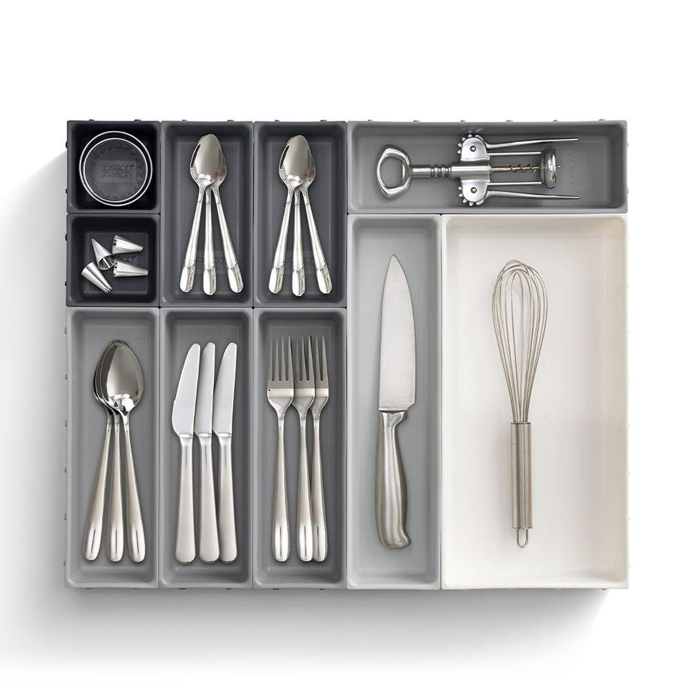Joseph Joseph Blox 10-Piece Drawer Organizer Set - Space Saving Kitchen & Bathroom Storage Solution for Utensils, Makeup & Office Supplies (Grey)
