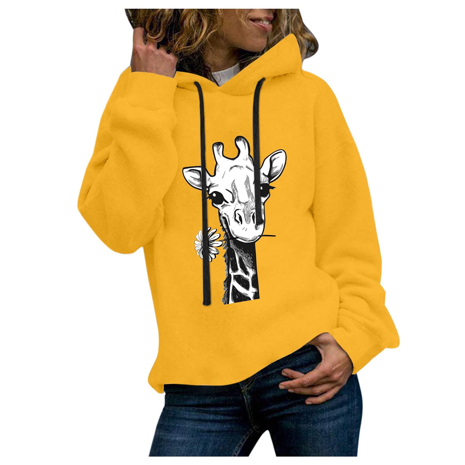 Women's Casual Full Sleeve Giraffe Print Sweatshirt Hoodie Pullover - Soft Fleece Blouse Top for Women | Perfect for Fall Outfits, Lounge Wear & Street Fashion
