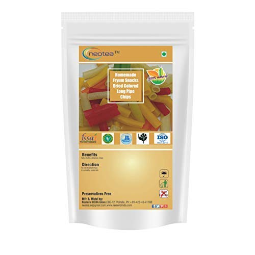 Neotea Homemade Fryum Snacks - Dried Colorful Long Pipe Chips (250g) | Crunchy Vegan Snack for Parties, Movie Nights & Healthy On-the-Go Munching
