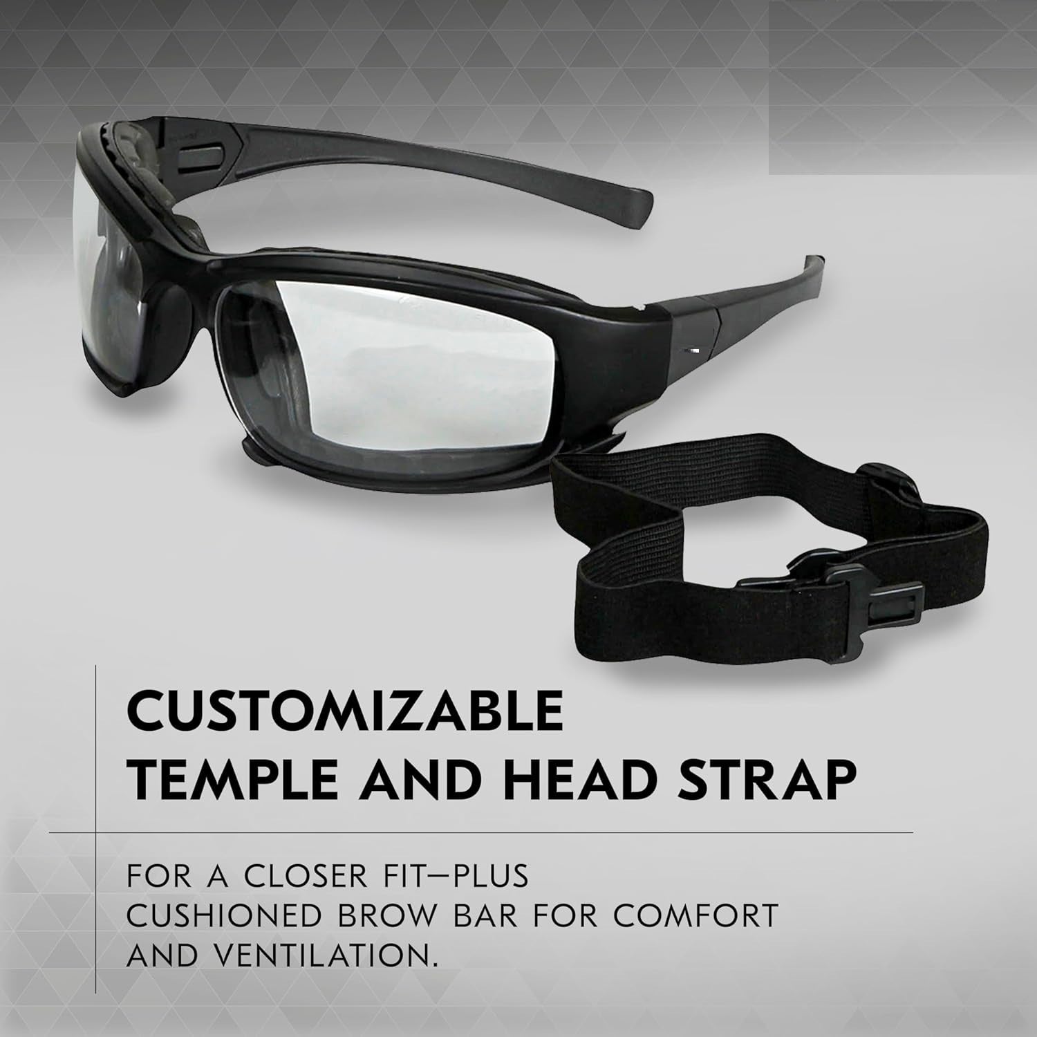 Safety Glasses with Clear Anti-Fog Lens - Interchangeable Temples & Adjustable Head Strap - Perfect for Construction, Lab Work, and DIY Projects
