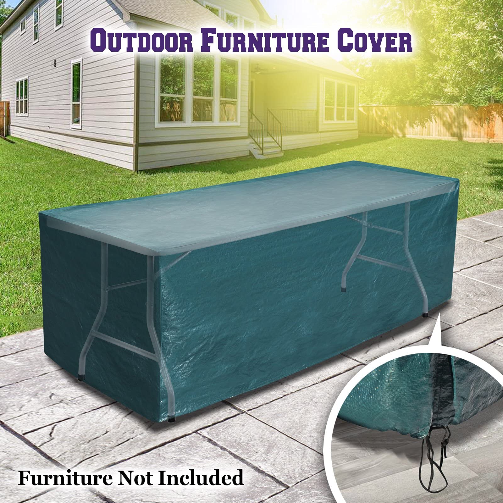 BenefitUSA Waterproof Patio Furniture Cover 98x30x29 Inches, Outdoor Garden Table Set Protector - Heavy Duty UV Resistant Green - Perfect for Backyard, Deck & Poolside Use