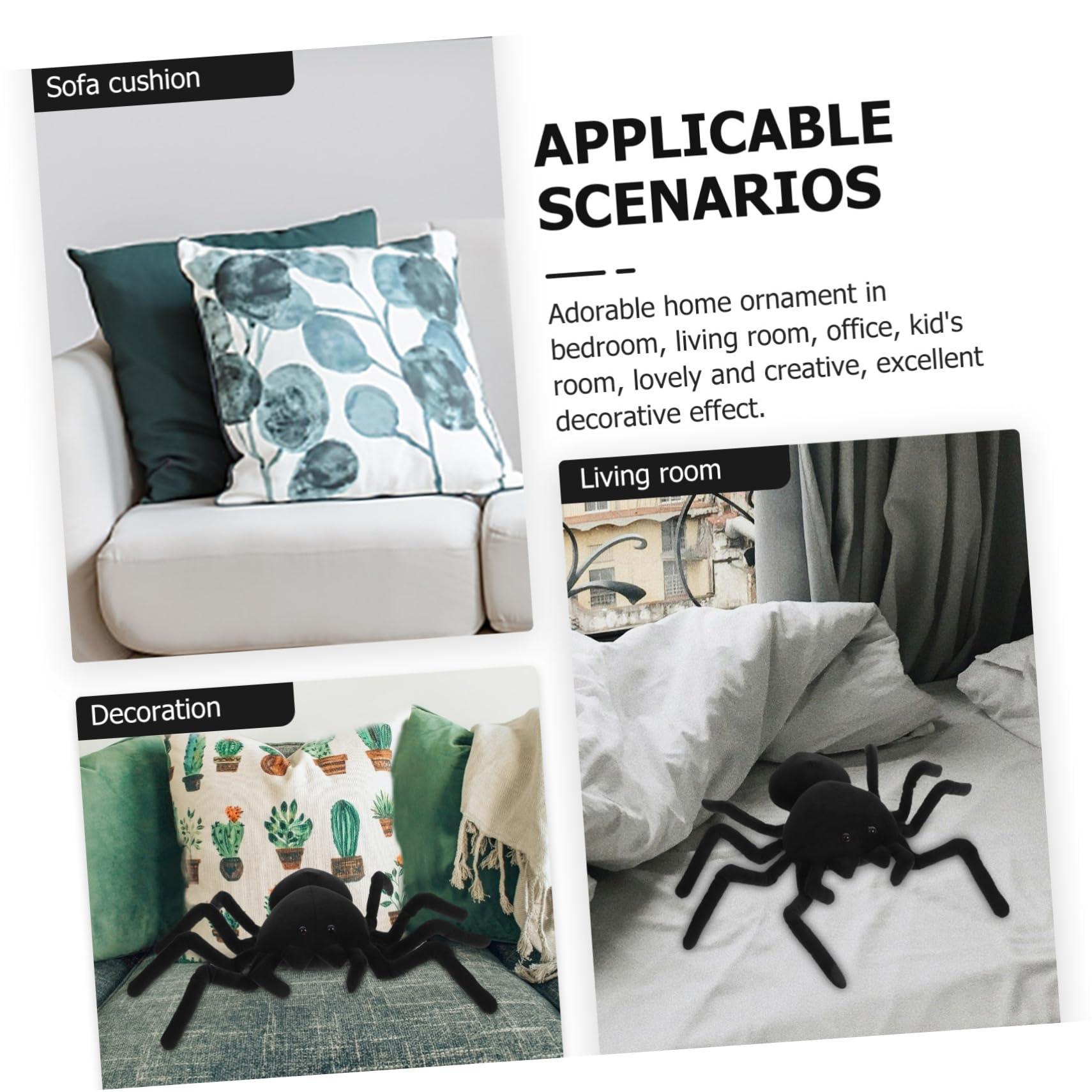 Toyvian Black Spider Plush Pillow - Realistic Simulation Ghost Spider, Large Jumping Spider Stuffed Toy for Halloween Decor, Kids Room, and Themed Parties