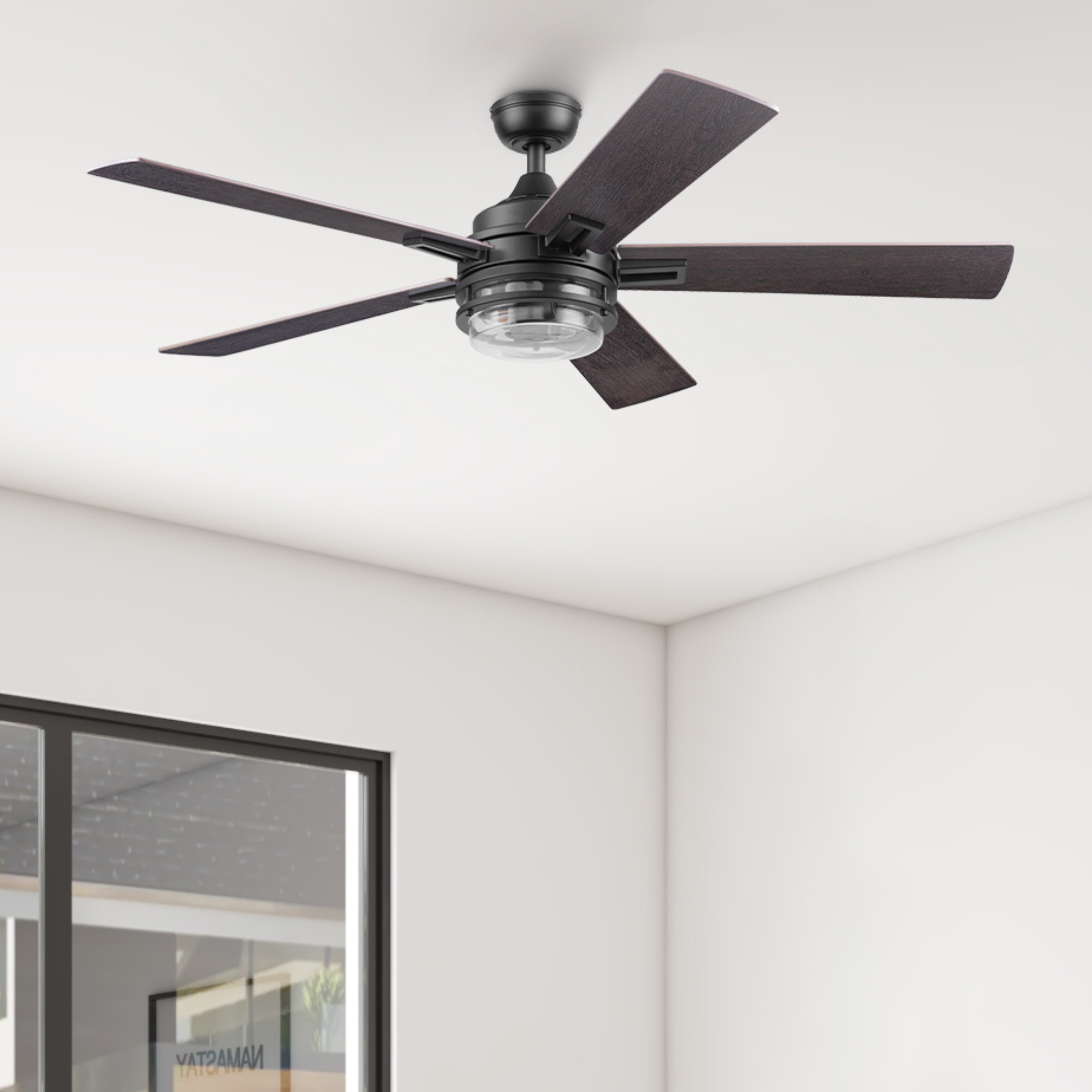 52 Inch Honeywell Myers Park Matte Black Ceiling Fan with Light Kit & Remote Control - Energy Efficient Indoor/Outdoor Cooling for Living Room, Bedroom, Patio