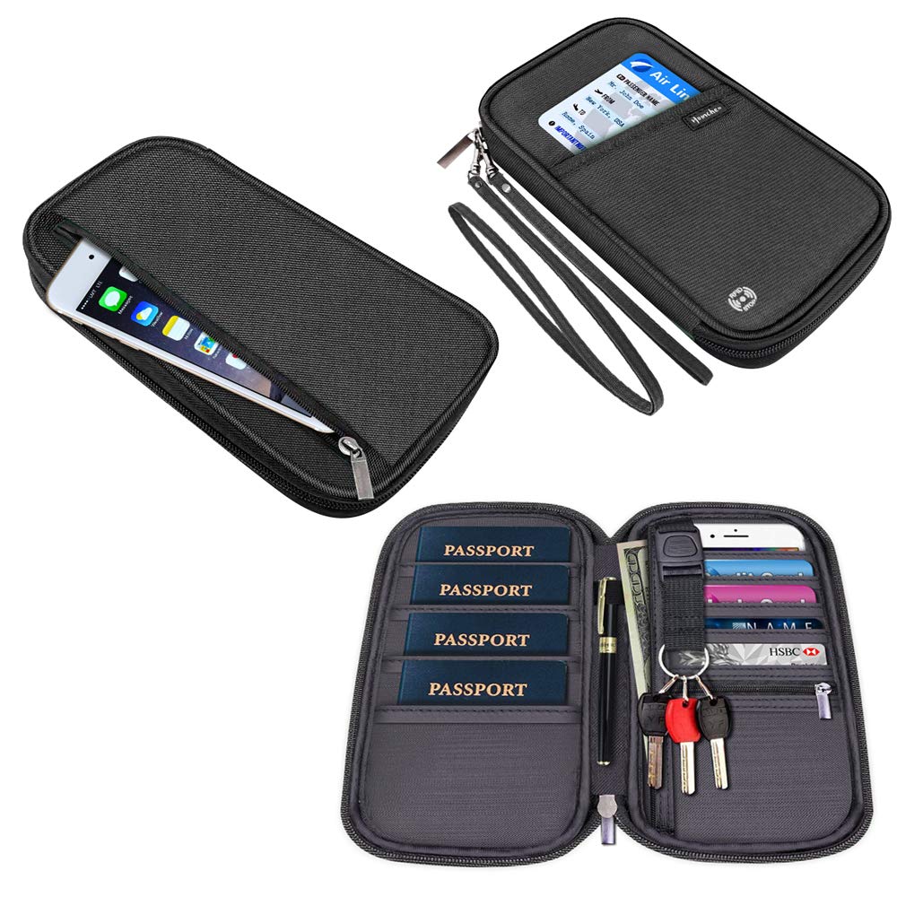RFID Blocking Passport Holder with Vaccine Card Slot - Family Travel Document Organizer Wallet with Adjustable Wrist & Neck Strap - Perfect for International Flights, Cruise Vacations & Secure ID Storage