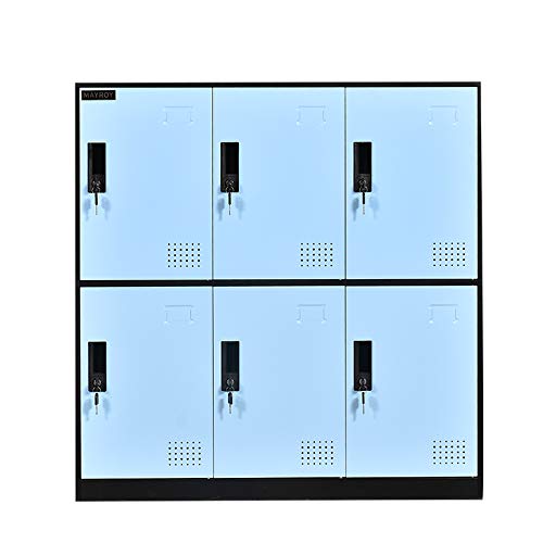 6-Door Metal Storage Locker Cabinet with Lock - Secure Office, Home & School Organizer for Classroom, Gym, Kids Room & Playroom (Blue) - Perfect for Storing Sports Equipment, Toys & School Supplies