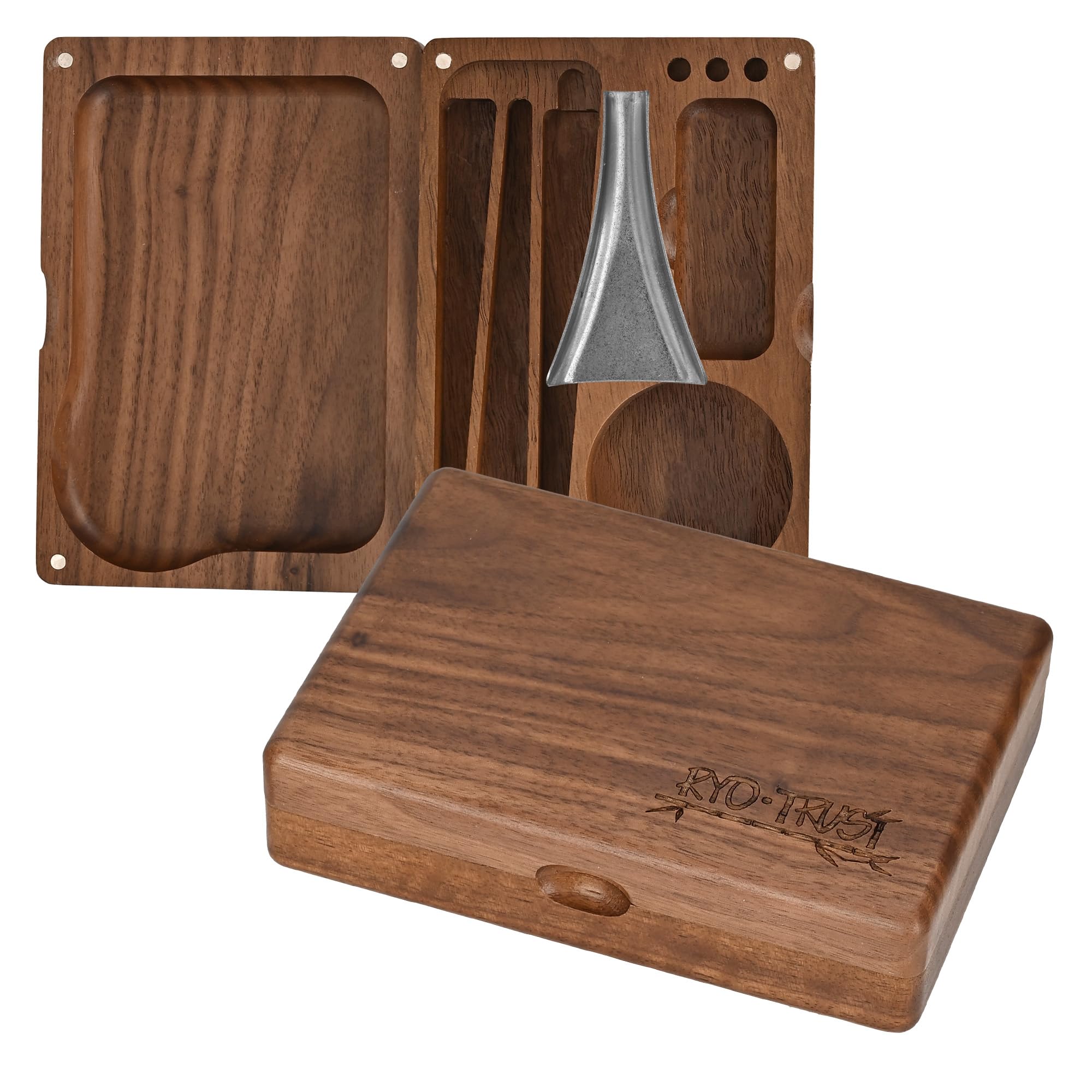 Premium Natural Walnut Storage Case - Fits Rolling Papers, Pre-Rolled Cones, Mini BIC Lighter, 1.5