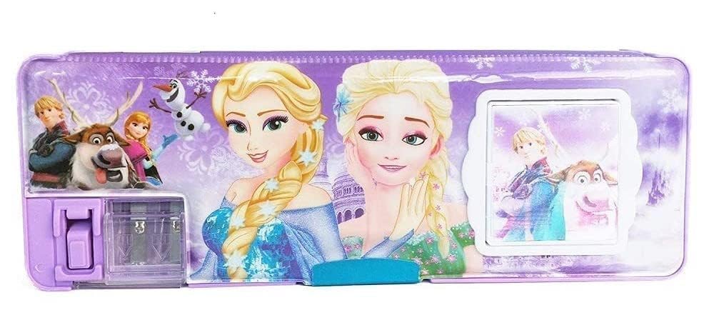 Chikly Jumbo Plastic Magnetic Pencil Case with Built-in Sharpener - Cartoon School Supply Organizer for Boys & Girls - Frozen Themed Stationery Box for Kids | Perfect for Classroom, Homework, Birthday Gifts & Party Favors