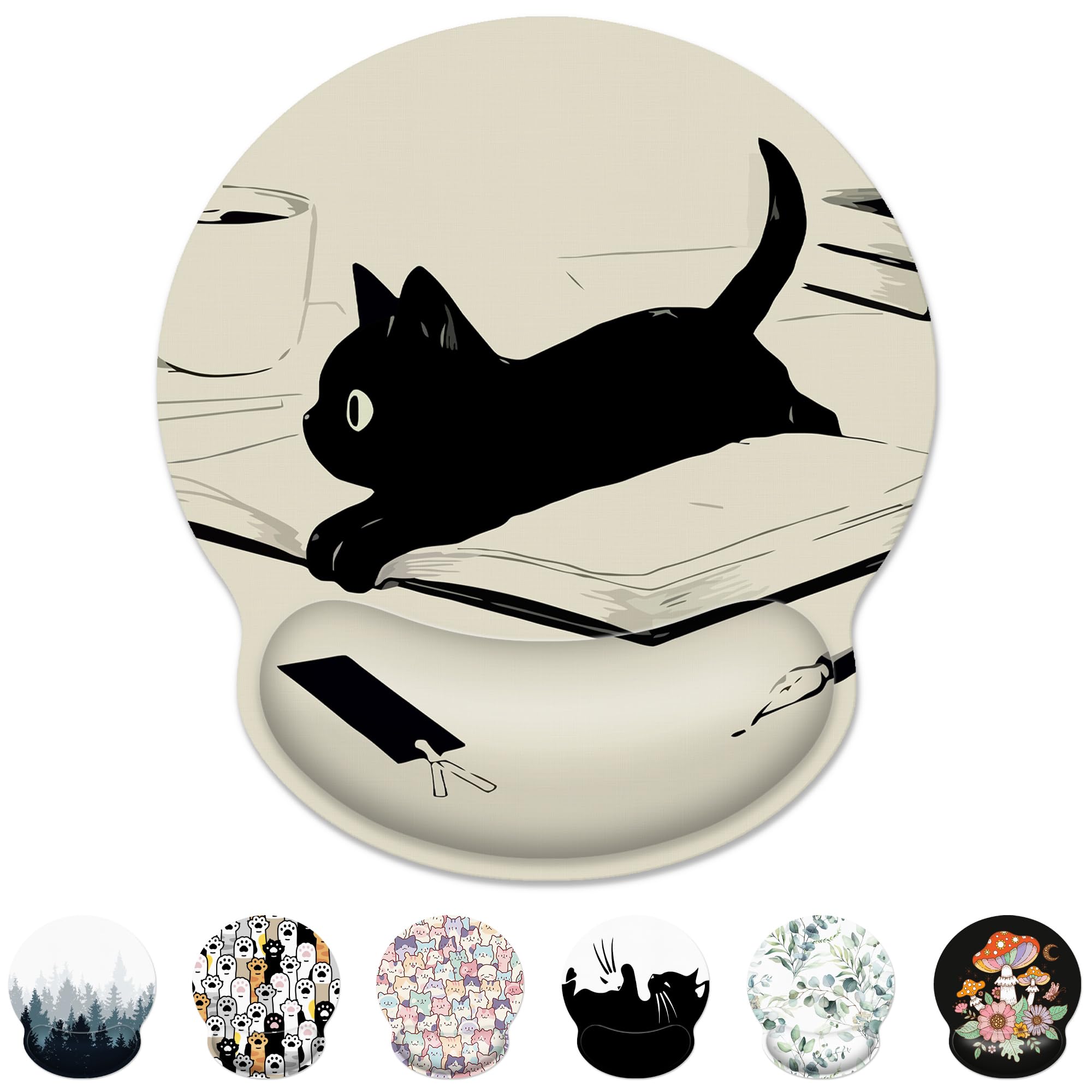 Ergonomic Mouse Pad with Wrist Support - Cute Anime Black Cat Design, Non-Slip Rubber Base for Pain Relief - Perfect for Office, Home, Gaming & Computer Use