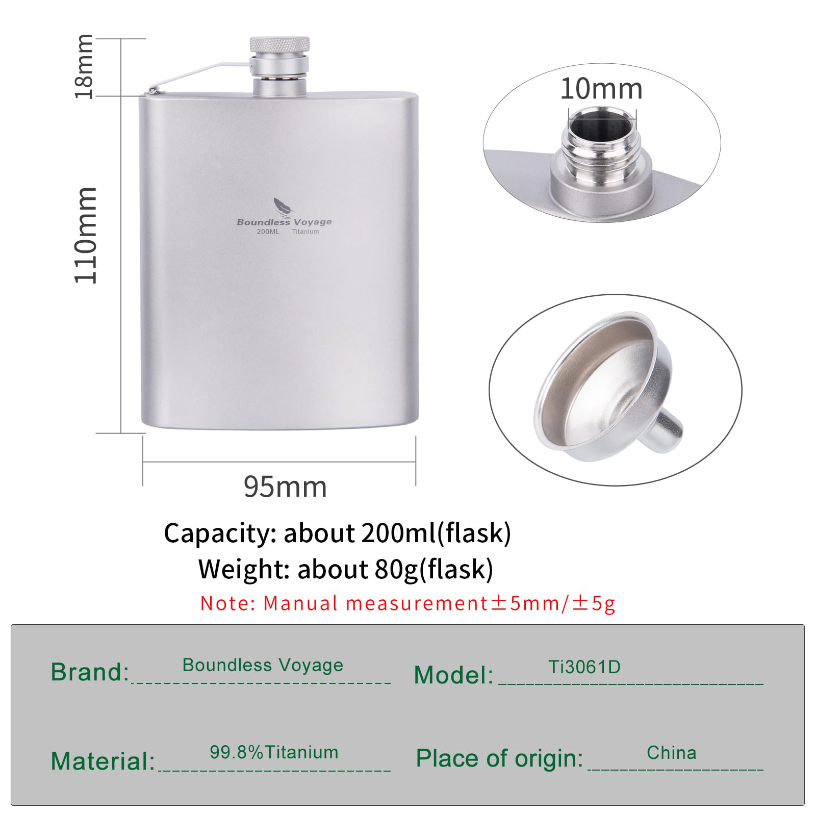 Premium Titanium Ultra-Light Hip Flask with Funnel - Portable Camping Whiskey Bottle for Outdoor Adventures, Picnics & Travel Accessories