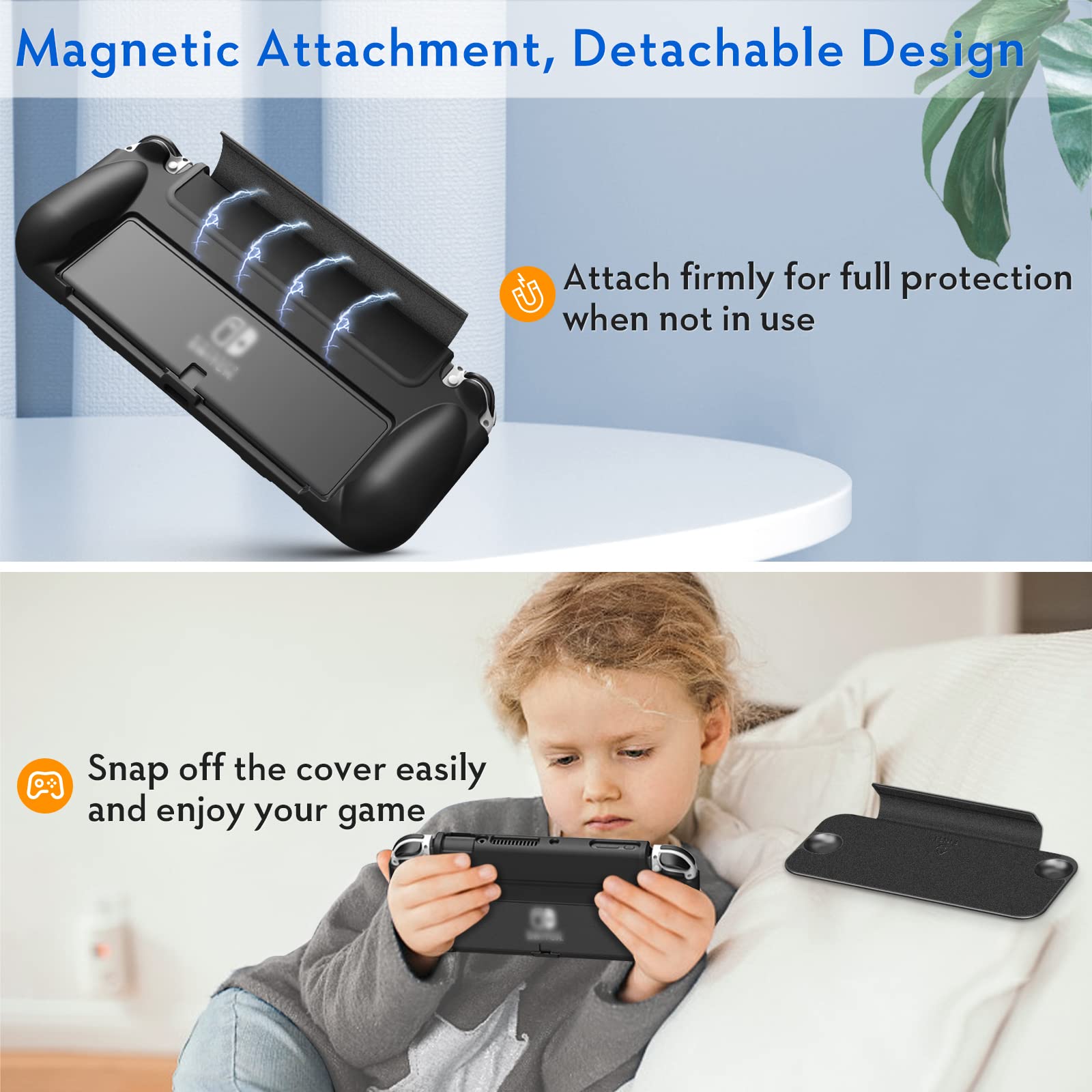 Fintie Flip Case for Nintendo Switch OLED Model 2021 - Slim Protective Soft TPU Shell with Magnetically Detachable Front Cover & Ergonomic Grip | Screen Safe Design | Perfect for Travel, Gaming at Home, and On-the-Go Protection