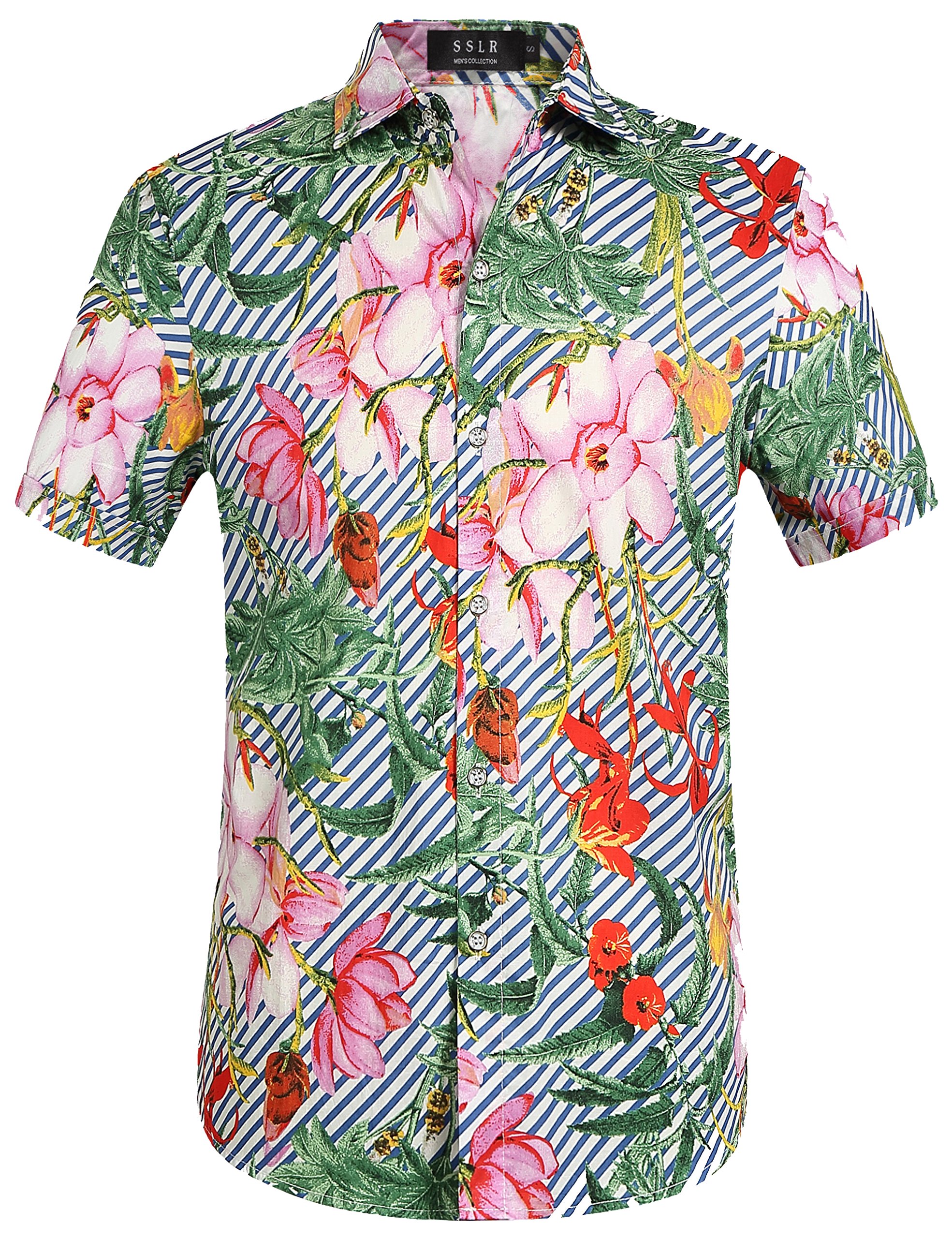 SSLR Men's Casual Short Sleeve Button-Down Hawaiian Shirts | Tropical Print Summer Shirts for Men | Beach Vacation, Luau Party & Casual Wear