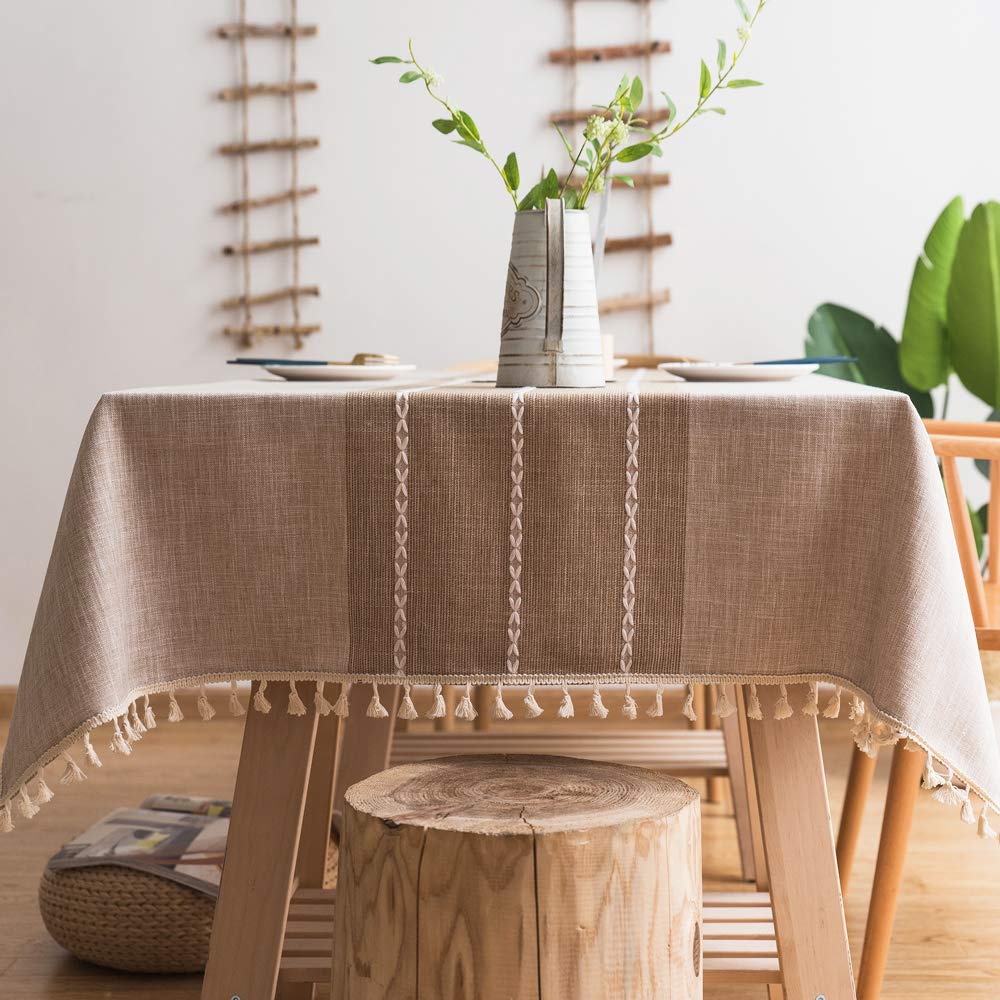 Premium Cotton Linen Tablecloth - Rustic Farmhouse Rectangle Table Cover (55