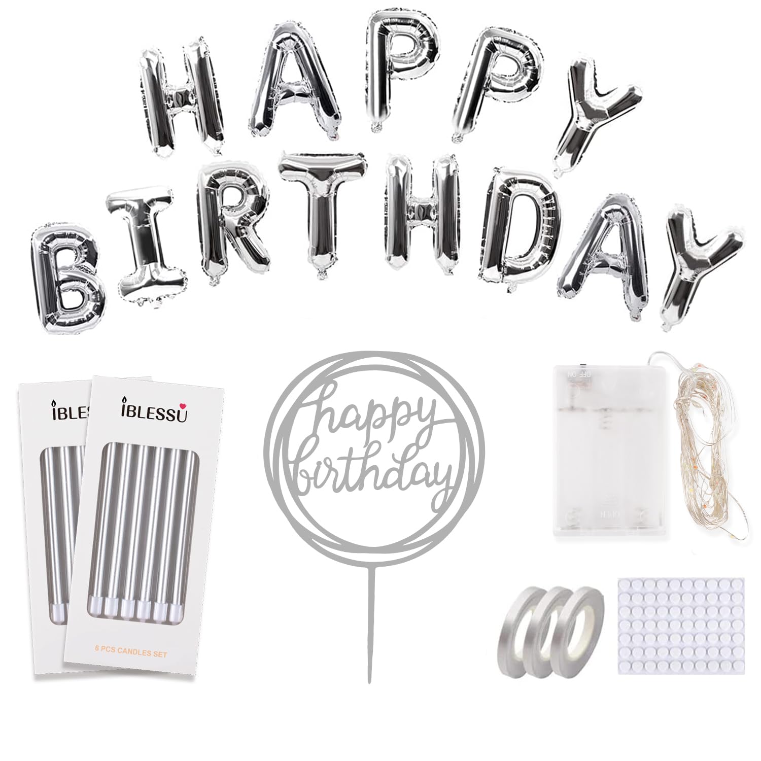 9-Piece Silver Birthday Candles Set - Long Thin Cake Candles with Balloons for Birthday & Wedding Decorations | Perfect for Cake Toppers, Party Centerpieces, and Celebration Table Decor