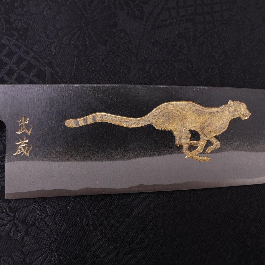 Premium Santoku Knife - White Steel #2 Kurouchi Finish with Cheetah Buffalo Ebony Handle (170mm) - Japanese Kitchen Knife for Professional Chefs & Home Cooking, Perfect for Slicing, Dicing & Chopping Vegetables, Meat & Fish