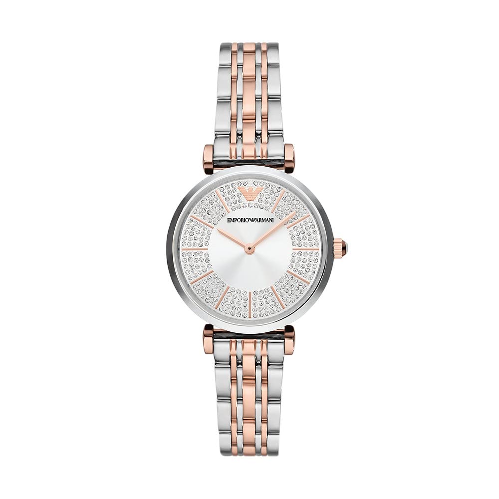 Emporio Armani Women's Watch AR11537 - 32mm Two-Hand Movement, Silver/Rose Gold Stainless Steel Case & Bracelet | Elegant Dress Watch for Business, Parties & Everyday Wear
