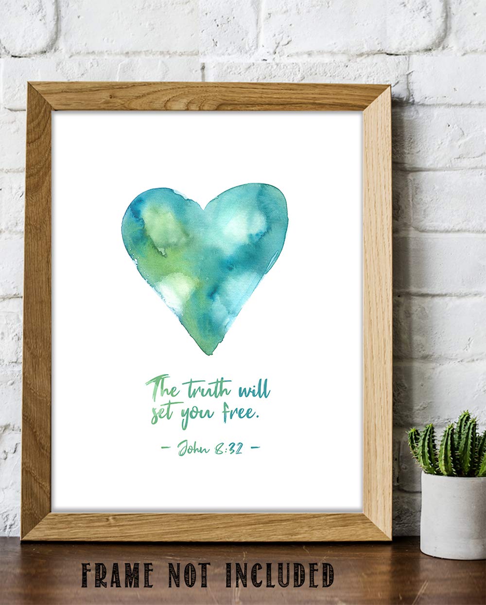 TJ Originals - John 8:32 Bible Verse Wall Art Decor 'The Truth Will Set You Free' - 11x14 Christian Scripture Print - Inspirational Home & Office Decor - Perfect Gift for Women, Family & Friends (Green Heart) - Ideal for Living Room, Bedroom, Church or Prayer Room Decor