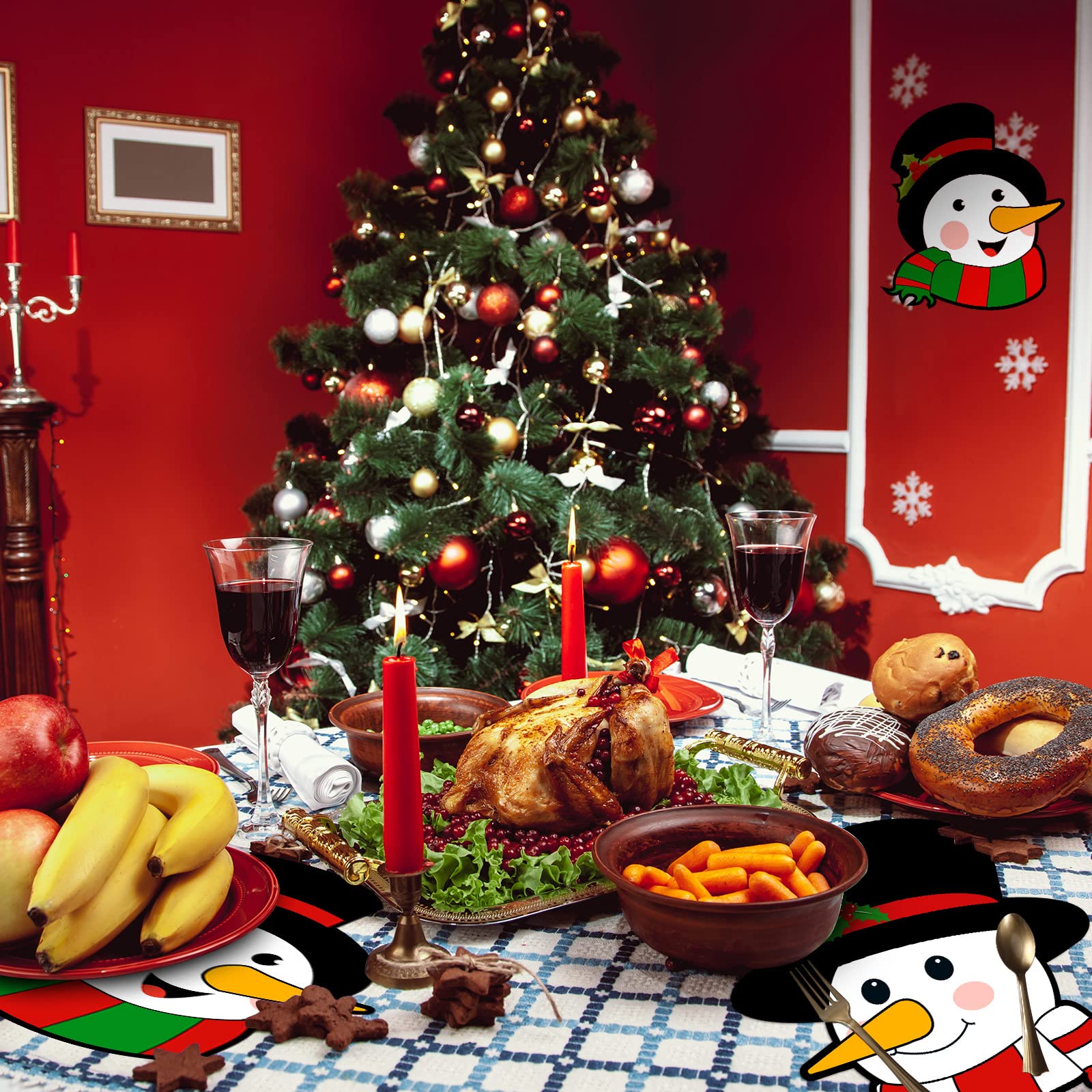 36-Piece Christmas Table Placemats Set - Festive Poinsettia & Snowman Design for Holiday Dining Decor (13x13 Inch) - Perfect for Christmas Parties, Family Gatherings & Winter Table Settings