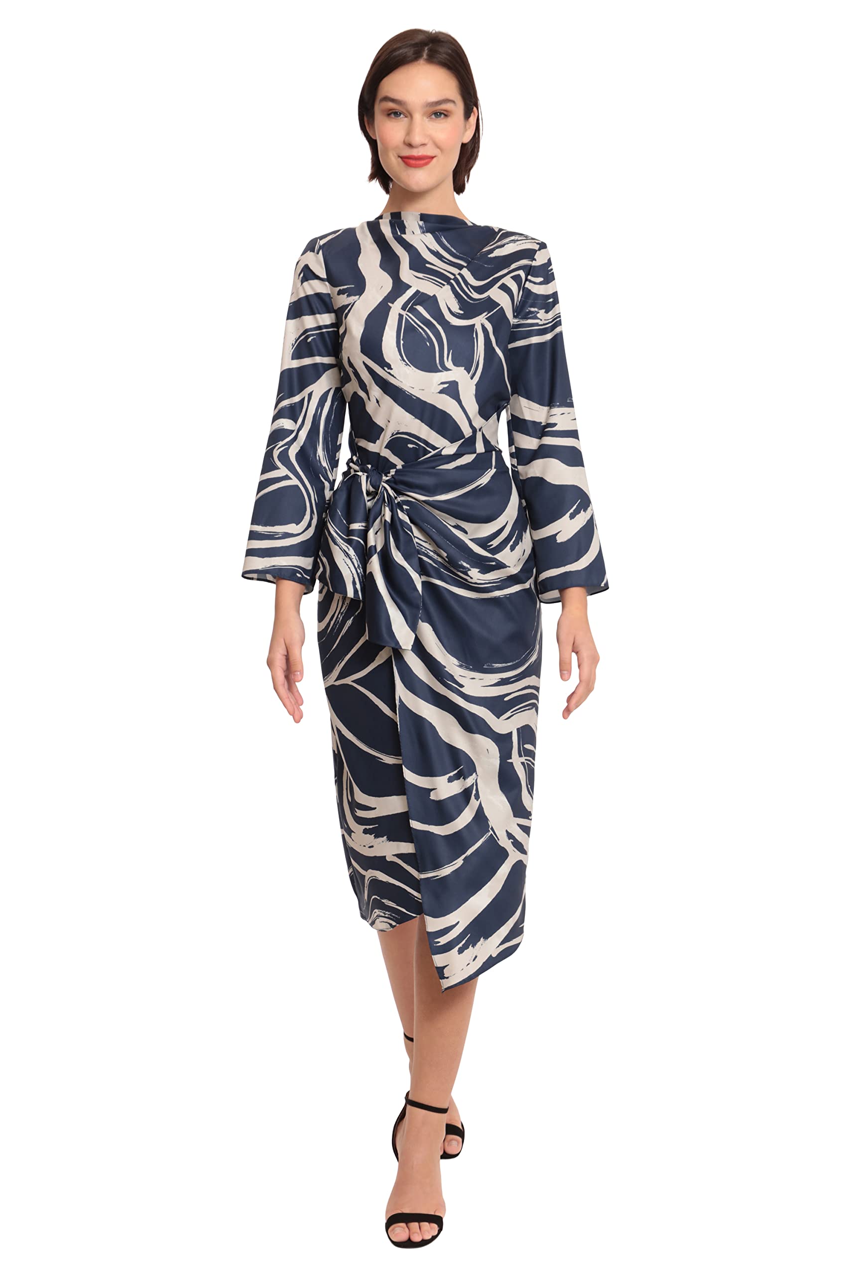 Donna Morgan Women's Long Sleeve Midi Wrap Dress - Elegant Flowy V-Neck Formal & Office Wear for Women | Perfect for Work, Parties & Special Occasions