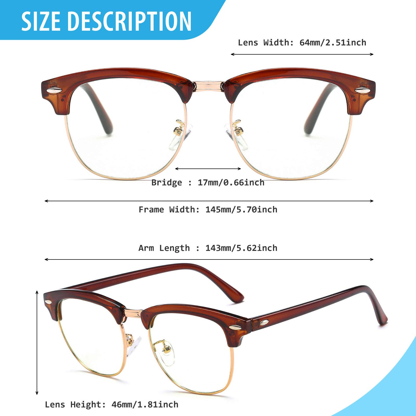 Polarized Browline Sunglasses for Men & Women - Retro Semi-Rimless Frame, UV400 Protection - Perfect for Driving, Beach & Outdoor Activities