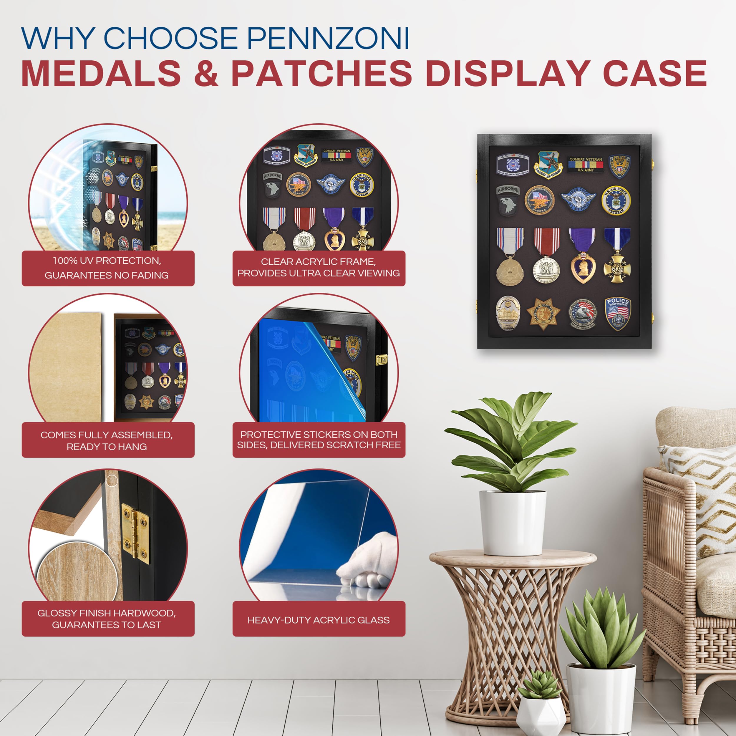 Small Acrylic Medal Display Case - Award & Patches Wall Cabinet in Black | Perfect for Showcasing Trophies, Badges, and Military Insignia at Home or Office
