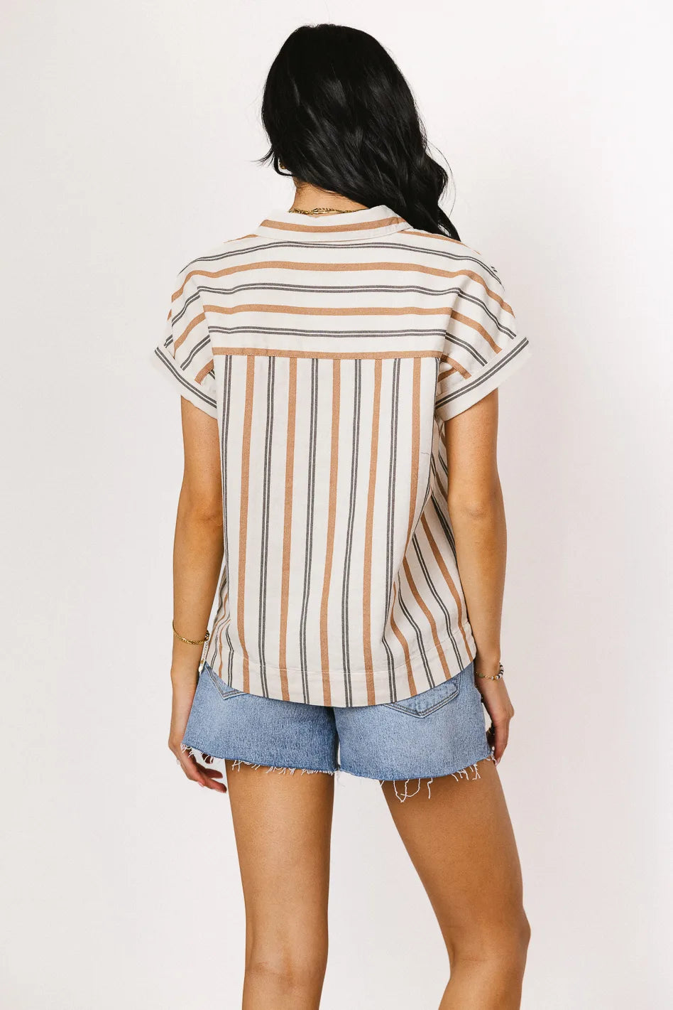 Gabby Striped Button Up Shirt for Women in Tan | Casual & Office Wear | Final Sale