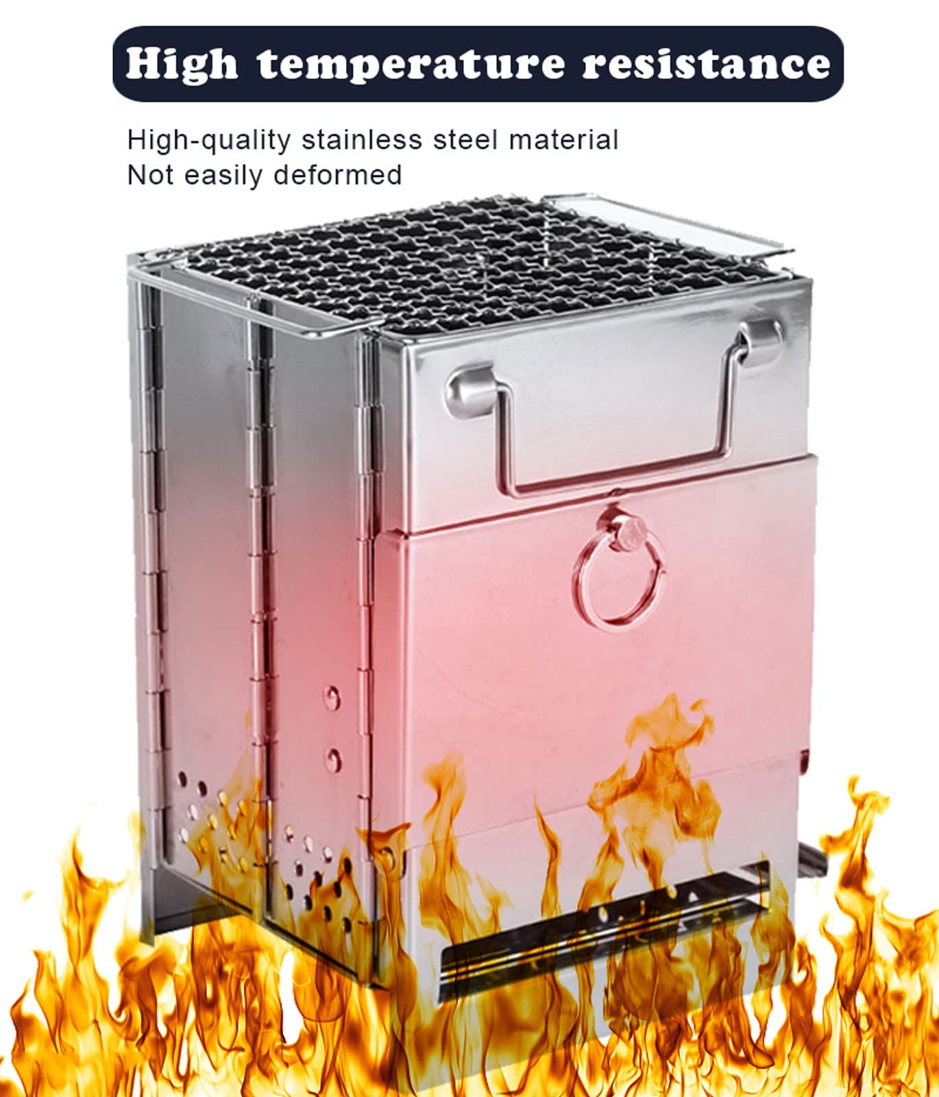 Portable Folding Camping Stove - Compact Stainless Steel Wood Burning & Charcoal Grill for Backpacking, Hiking, Picnic, BBQ & Outdoor Cooking (Size S) - Perfect for Camping Trips, Tailgating & Emergency Preparedness