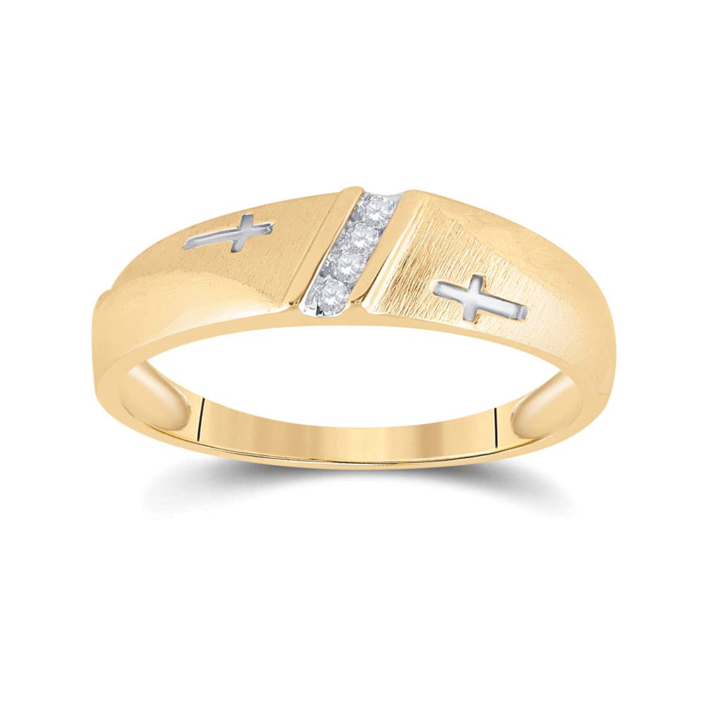 10K Yellow Gold Men's Round Diamond Single Row Cross Wedding Band - 1/20 CTTW - Elegant & Durable for Weddings, Anniversaries, and Special Occasions