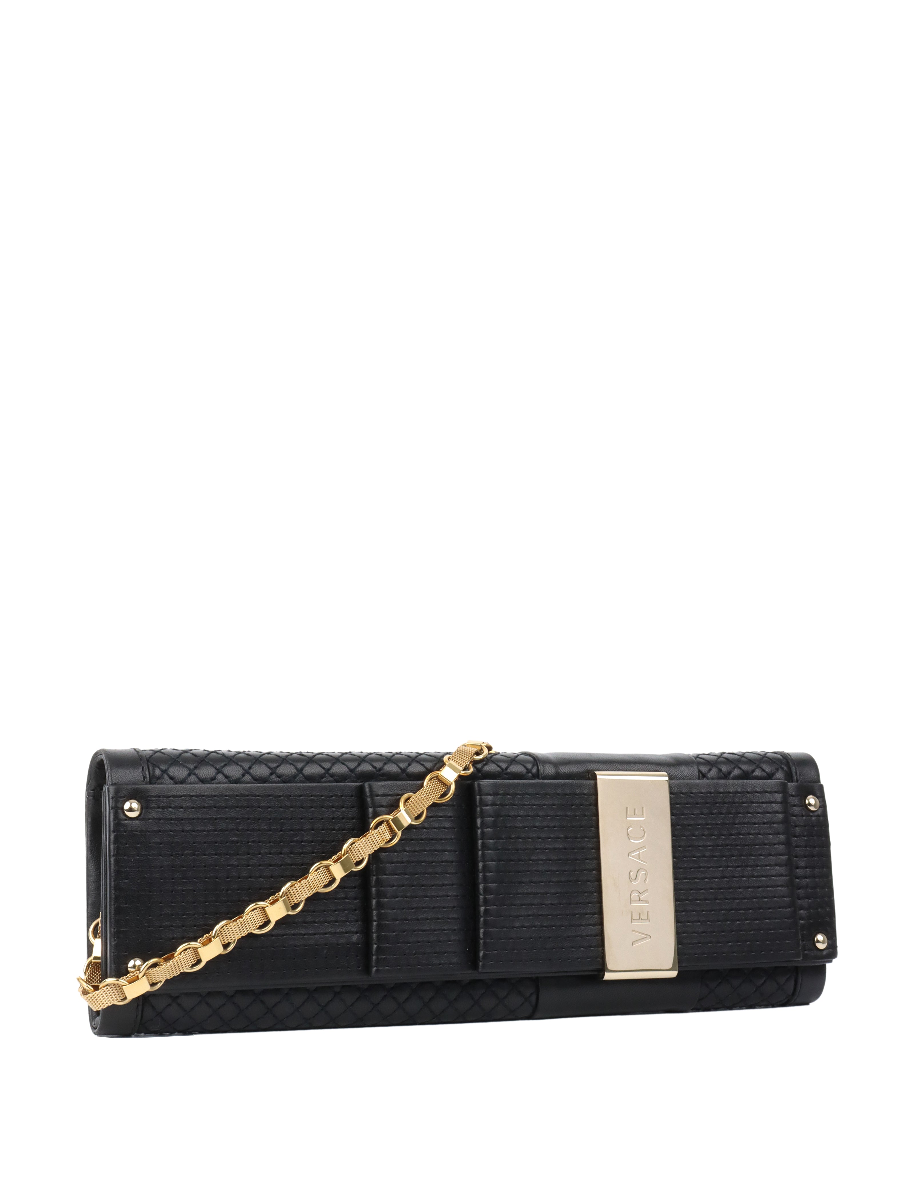Versace Black Leather Slim Clutch Purse for Women - Elegant Evening Bag for Parties, Weddings & Special Occasions