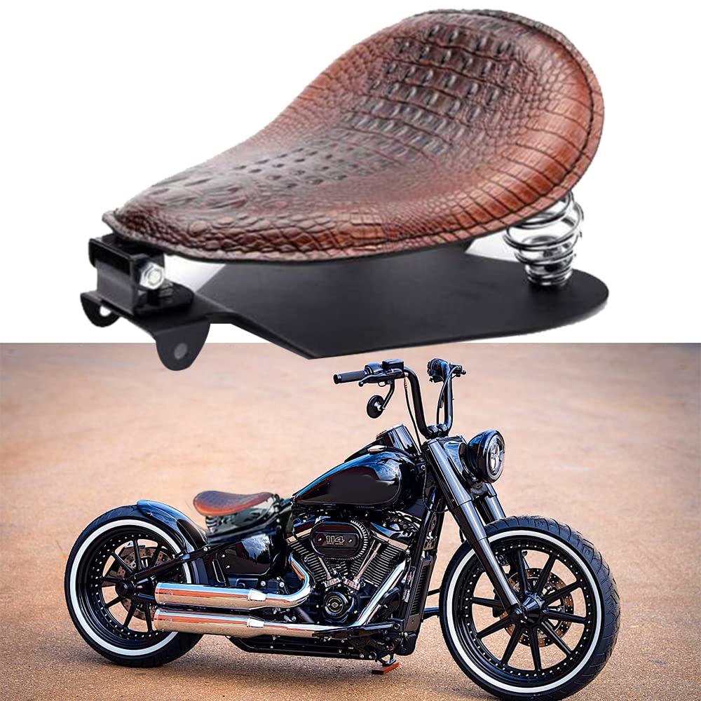 Brown Bobber Motorcycle Solo Seat for Harley Sportster XL 1200/883/48 & Dyna - Comfortable Cafe Racer Style Saddle for Urban Commuting & Weekend Cruising