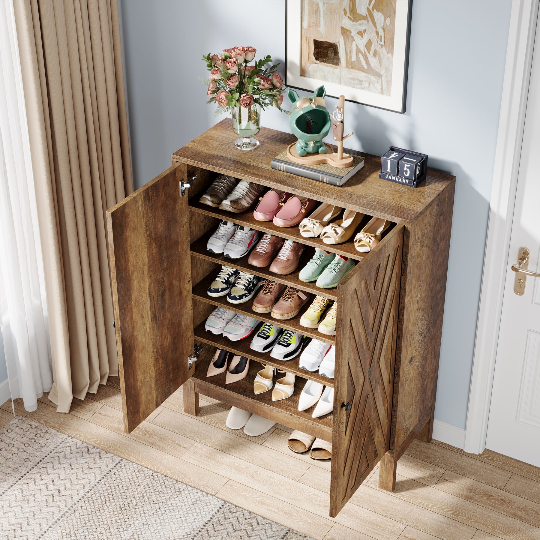 20 Pairs Shoe Cabinet Organizer - 5 Tier Adjustable Shoe Rack Storage for Entryway, Closet & Bedroom - Space Saving Shoe Shelf for Sneakers, Boots & Heels