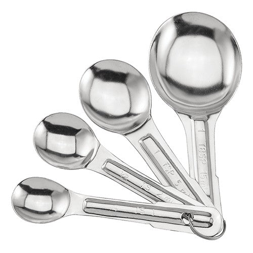 Premium 4-Piece Stainless Steel Measuring Spoon Set - Accurate Round Kitchen Measuring Spoons for Baking, Cooking & Coffee - Culinary Essentials 859137 (Ideal for Home Chefs, Bakers & Baristas)