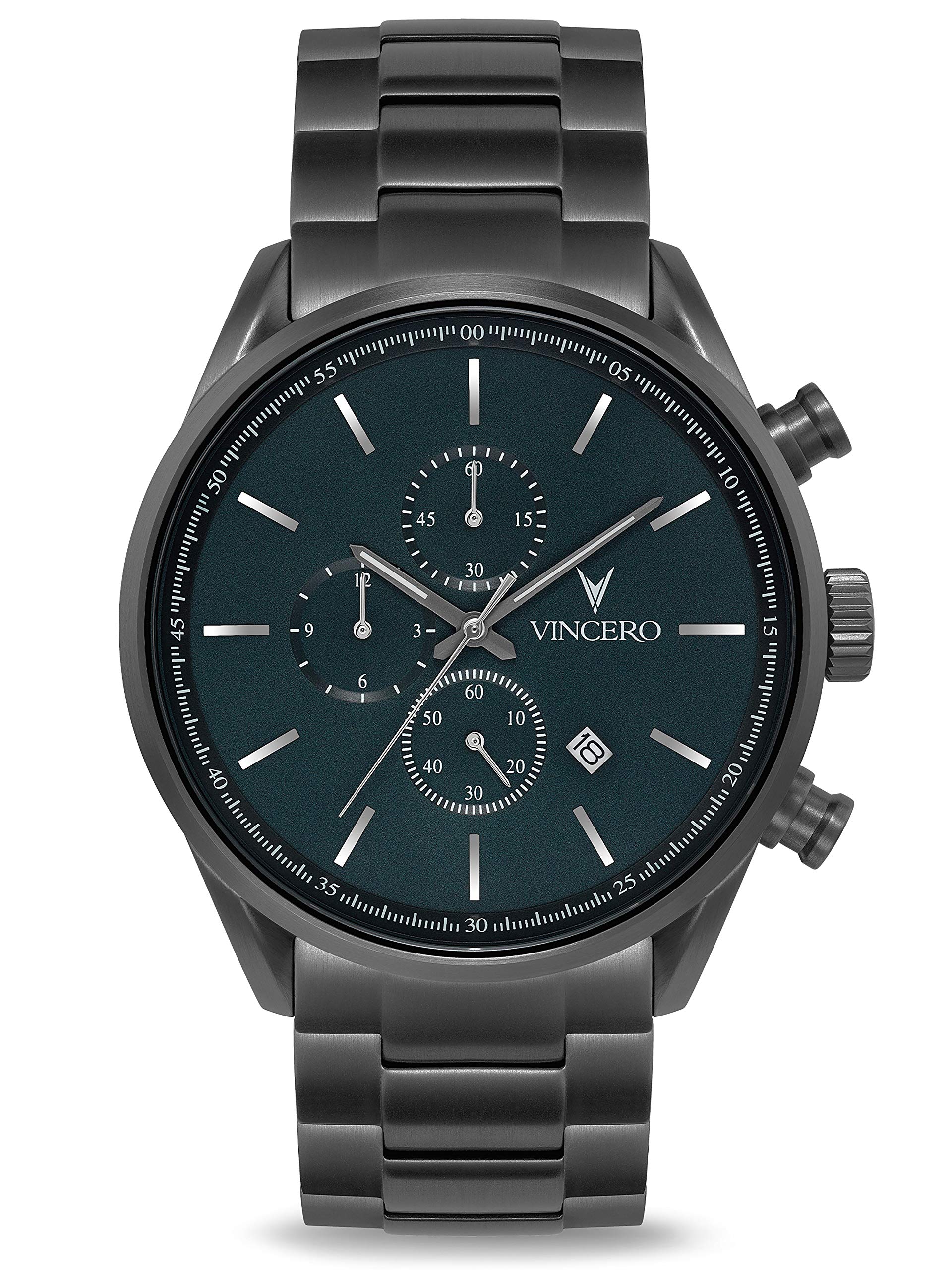 Vincero Luxury Men's Chronograph Watch - 43mm Gunmetal/Slate Steel Case with Italian Leather Band - Japanese Quartz Movement - Perfect for Business, Formal & Casual Wear