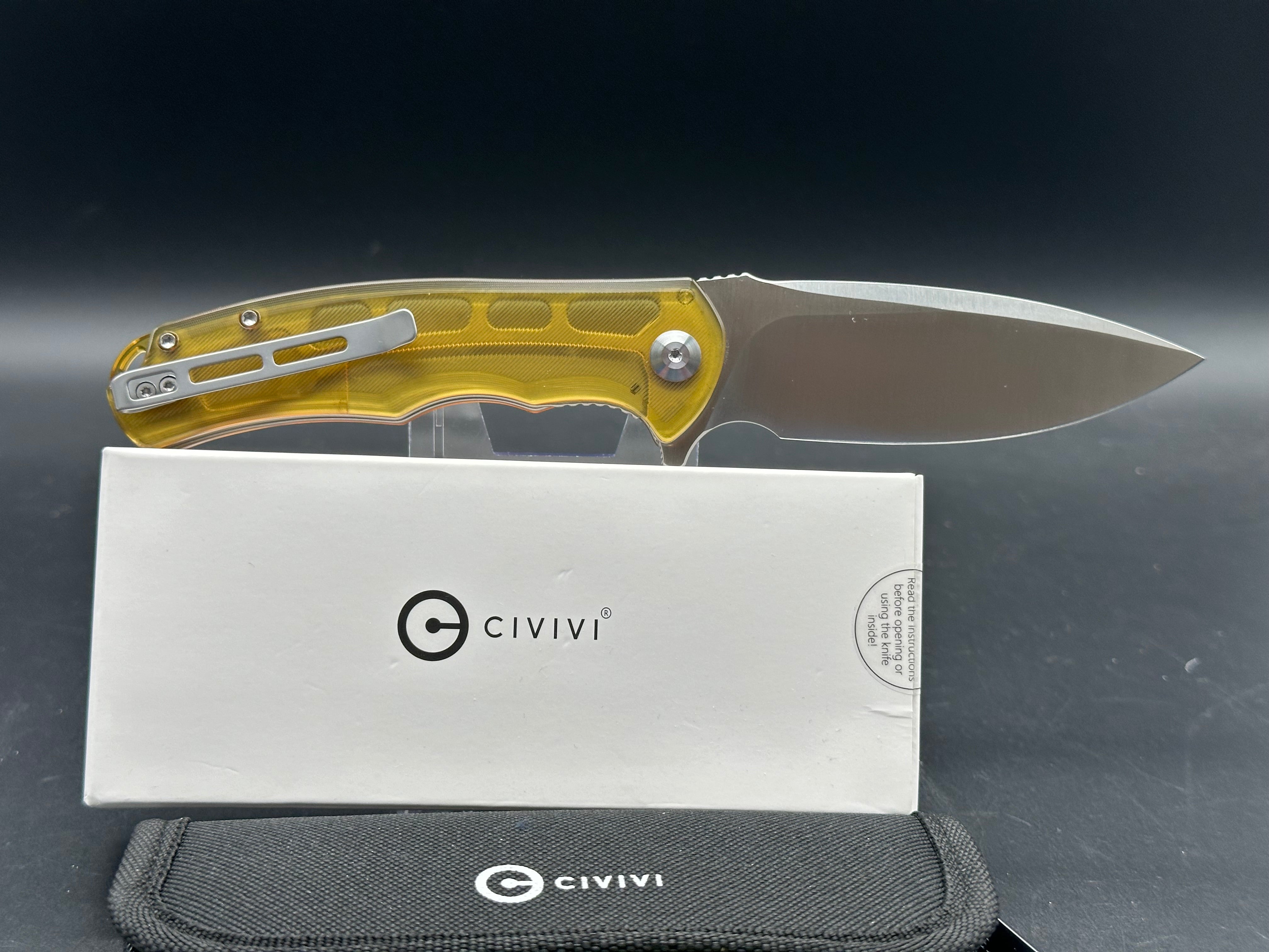 CIVIVI PRAXIS Folding Knife - 9CR18MOV Stainless Steel Blade, Drop Point, Polished Ultem Handle - EDC Pocket Knife for Camping, Hiking & Outdoor Adventures
