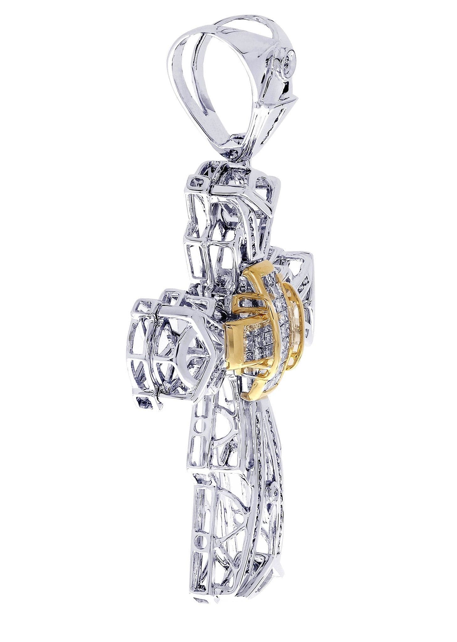 1.51 Carat Diamond Cross Pendant Necklace - 17.99 Grams Solid Gold Religious Jewelry for Women - Perfect for Baptism, First Communion & Special Occasions
