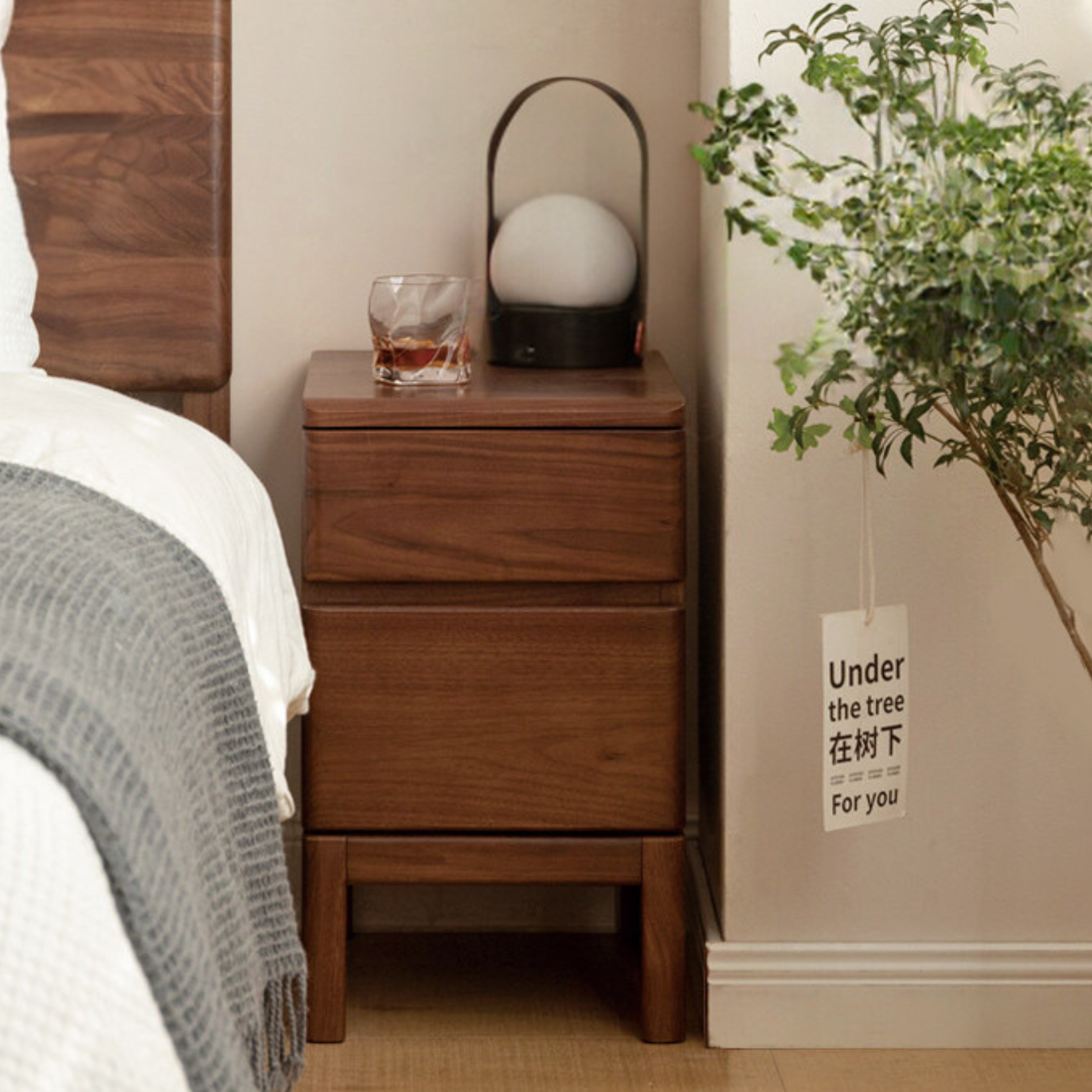 Premium Black Walnut & Ash Solid Wood Nightstand - Stylish Bedside Storage Table for Bedroom, Living Room, or Office