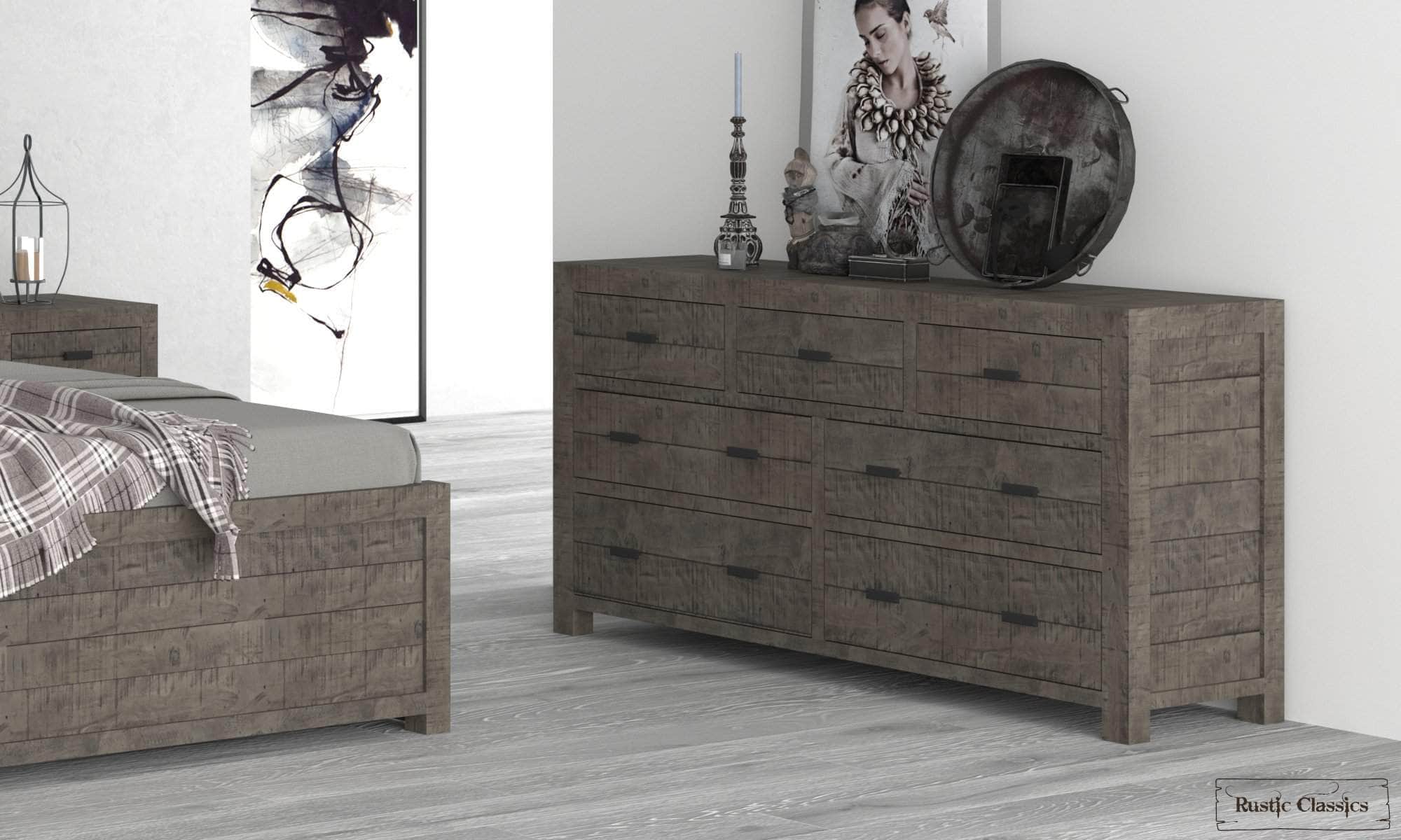 Whistler Reclaimed Wood 7-Drawer Dresser in Grey - Vintage Style Bedroom Furniture for Storage & Organization