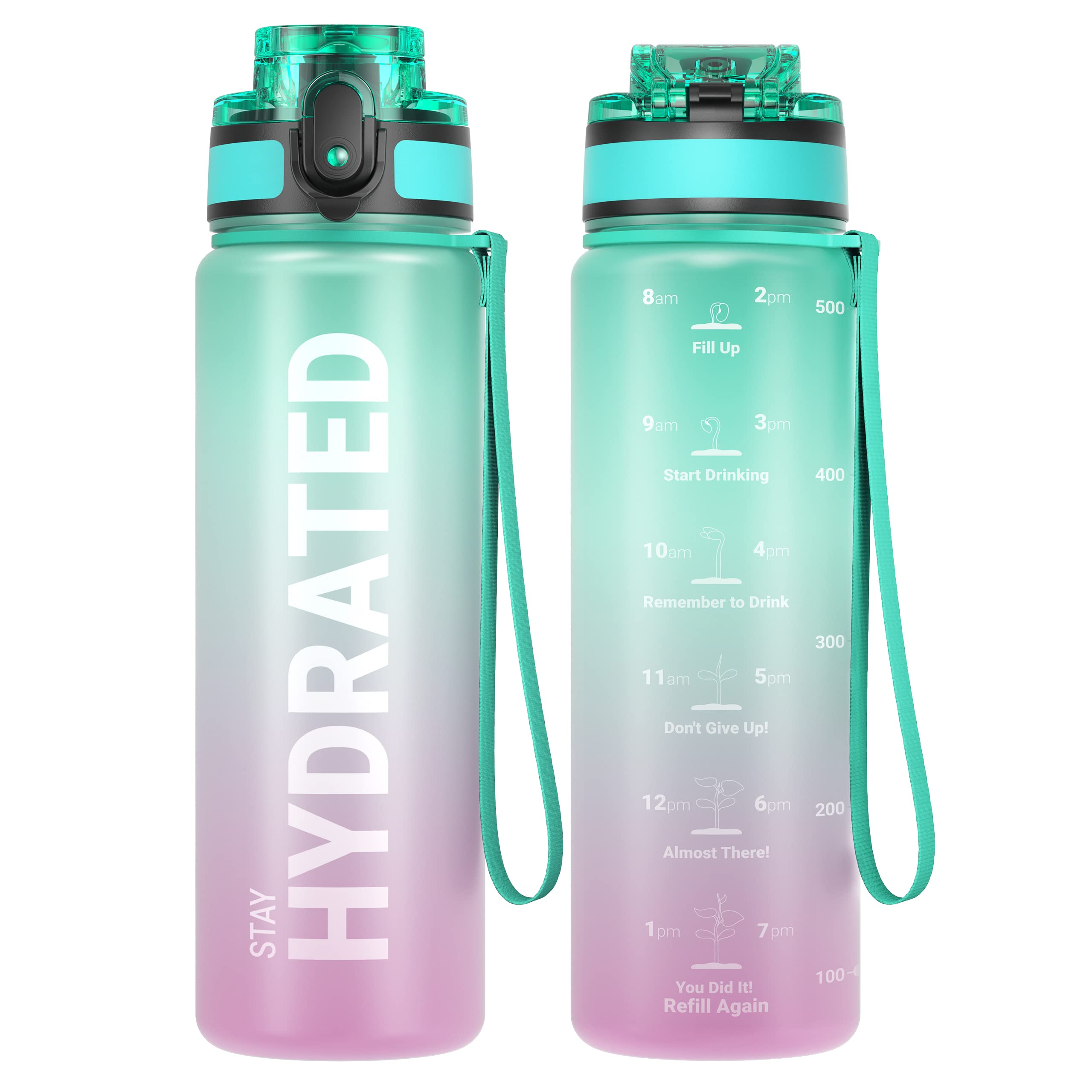 Sahara Sailor 17oz Motivational Water Bottle with Time Marker - BPA Free Tritan, Leakproof Wide Mouth, Fast Flow Technology & Cleaning Brush - Ideal for Gym, Hiking, Travel & Daily Hydration (500ml)