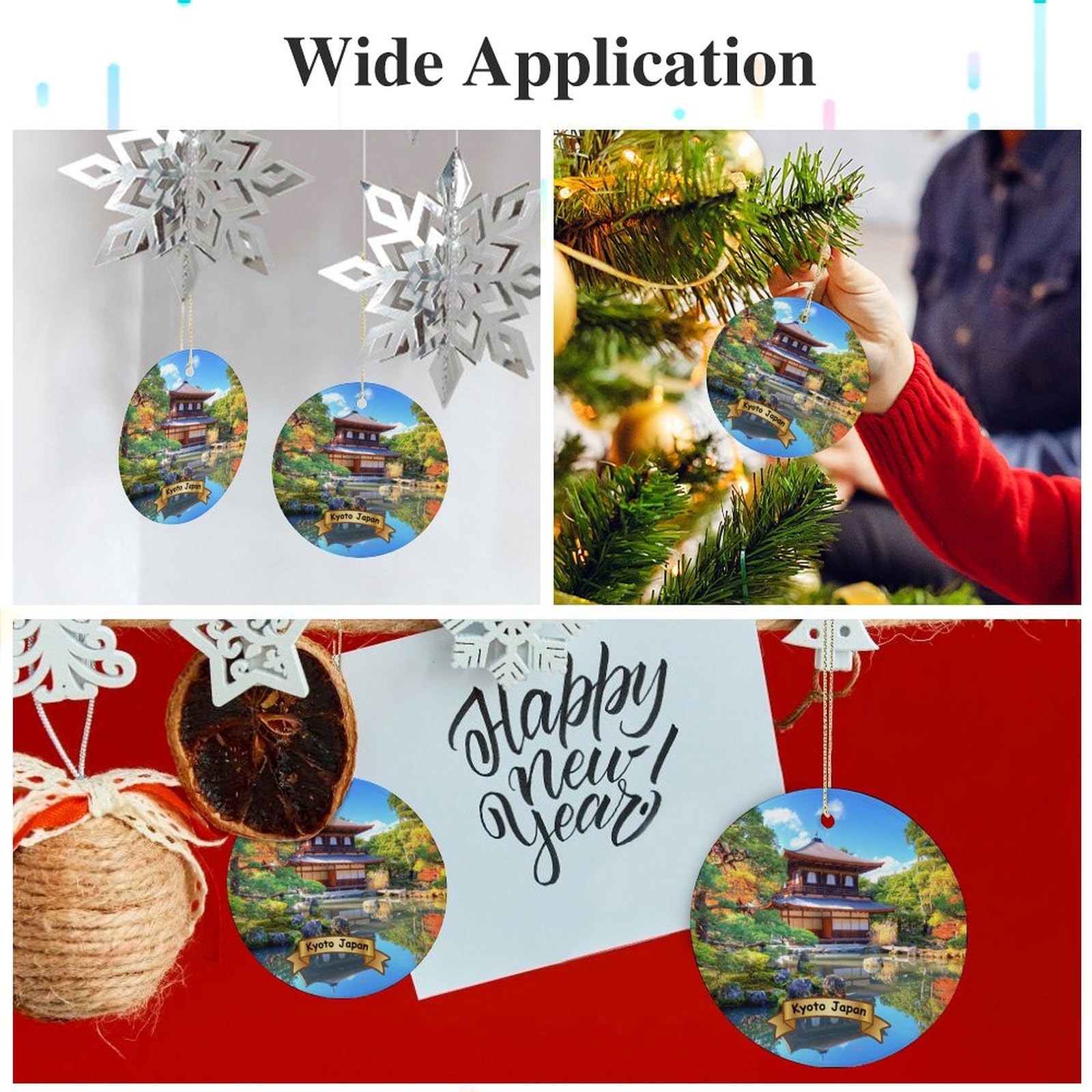 Handmade Kyoto Japan Porcelain Christmas Tree Ornament - Double-Sided Ceramic Holiday Decoration (2.9 Inch) for Xmas Tree, Gift Exchange & Winter Home Decor