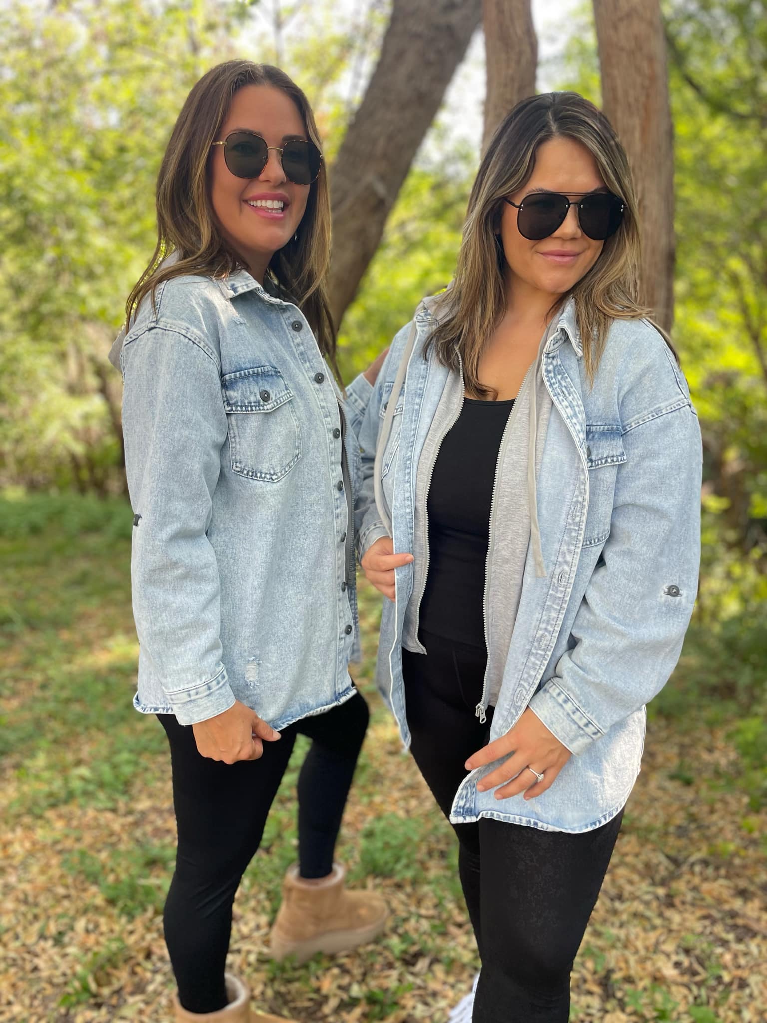 Lightwash Hooded Denim Shacket Jacket for Women - Stylish Oversized Denim Jacket with Hood - Perfect for Casual Outfits, Layering in Fall & Spring