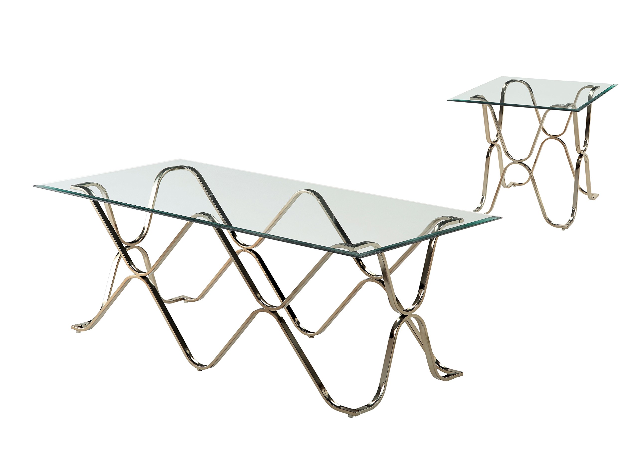 HOMES: Inside + Out Lexine Curved X-Frame 2-Piece Chrome Coffee Table Set - Modern Living Room Furniture for Small Spaces & Apartments