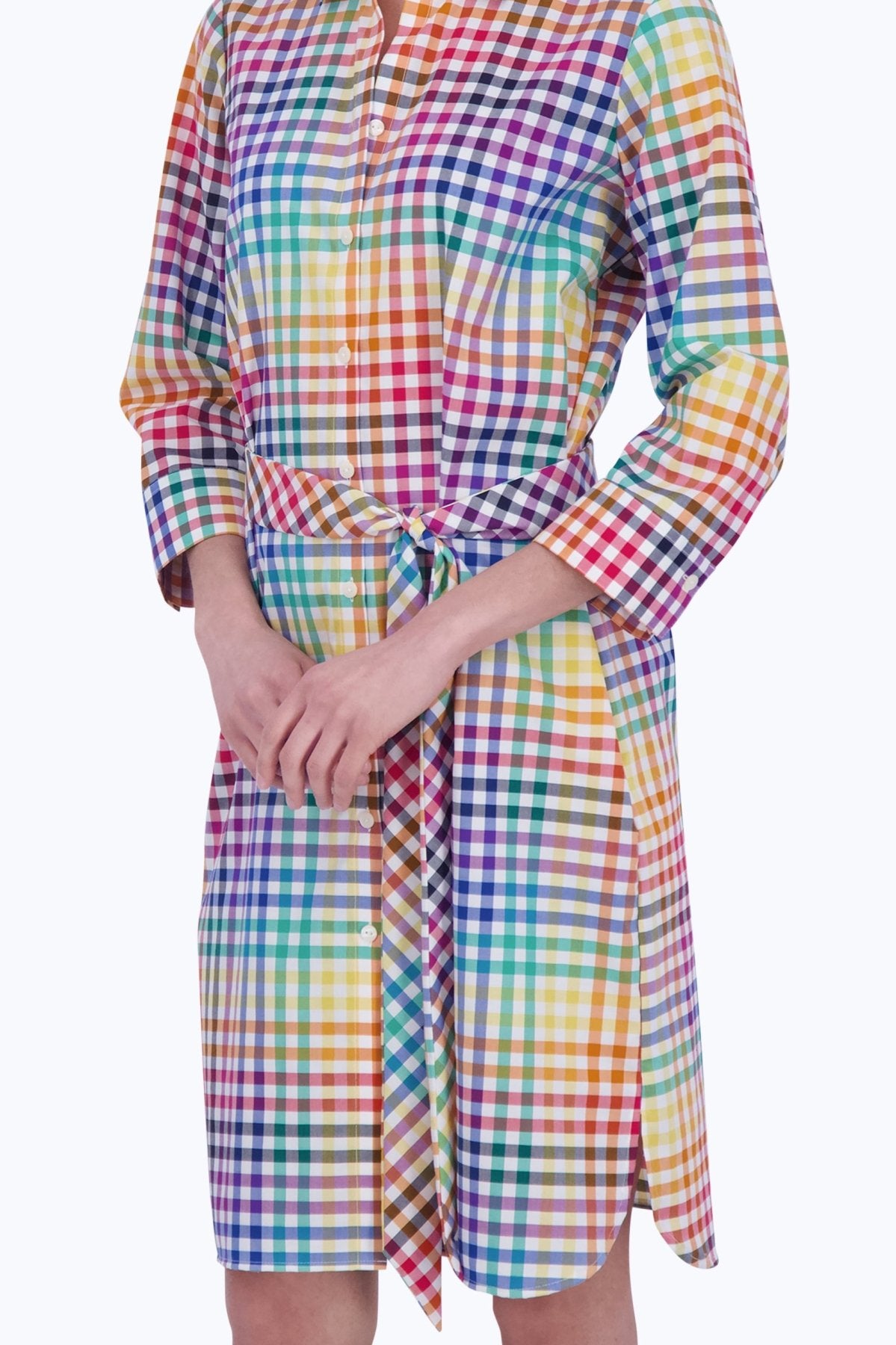 Rocca Rainbow Gingham 3/4 Sleeve Casual Dress for Women | Summer Floral Print Party Outfit | Perfect for Beach Vacation, Garden Party & Date Night