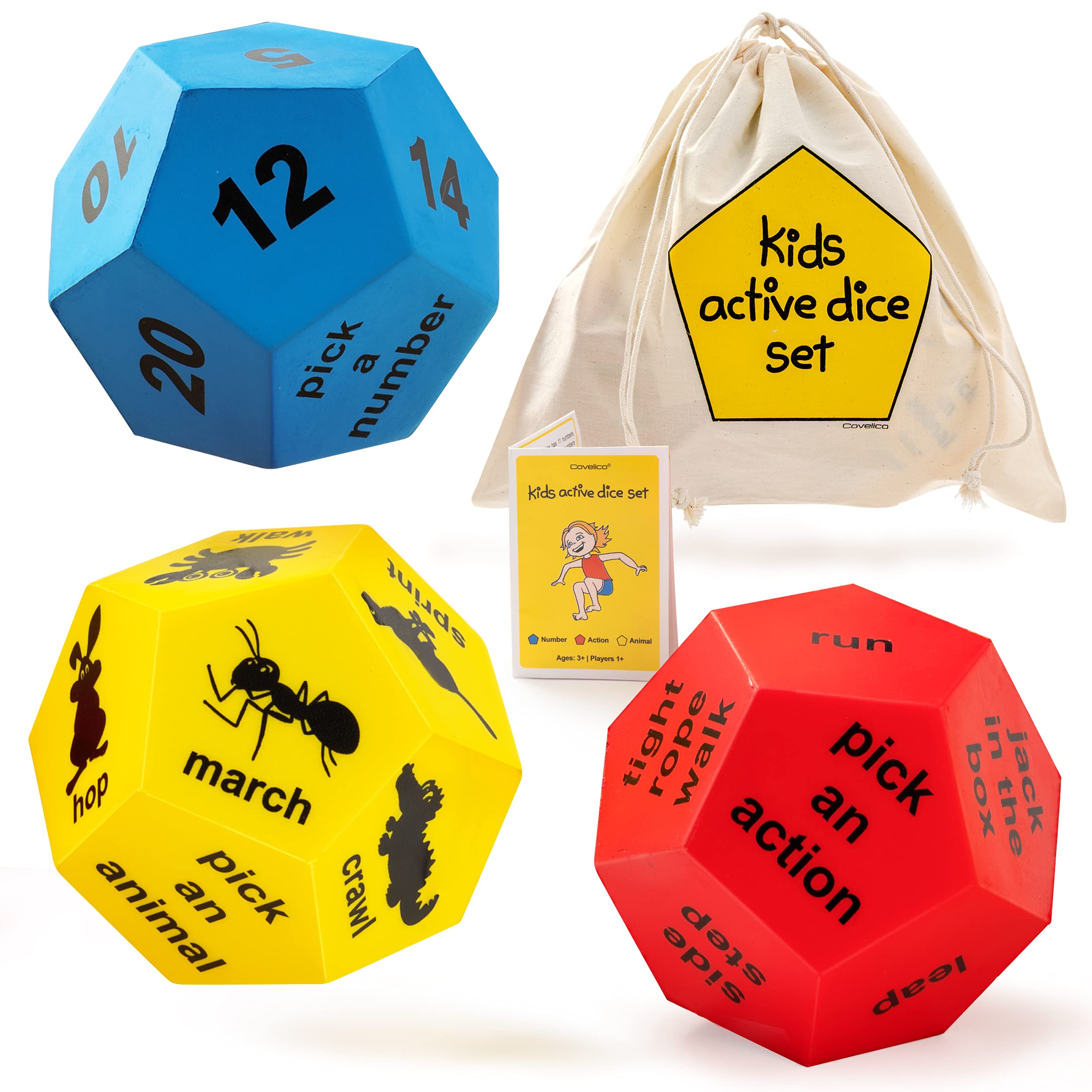 Fun Exercise Dice for Kids - Indoor & Outdoor PE Equipment, Active Play Toys for Toddlers & Children in Preschool, Kindergarten & Elementary School - Perfect for Recess, Gym Class & Home Playtime