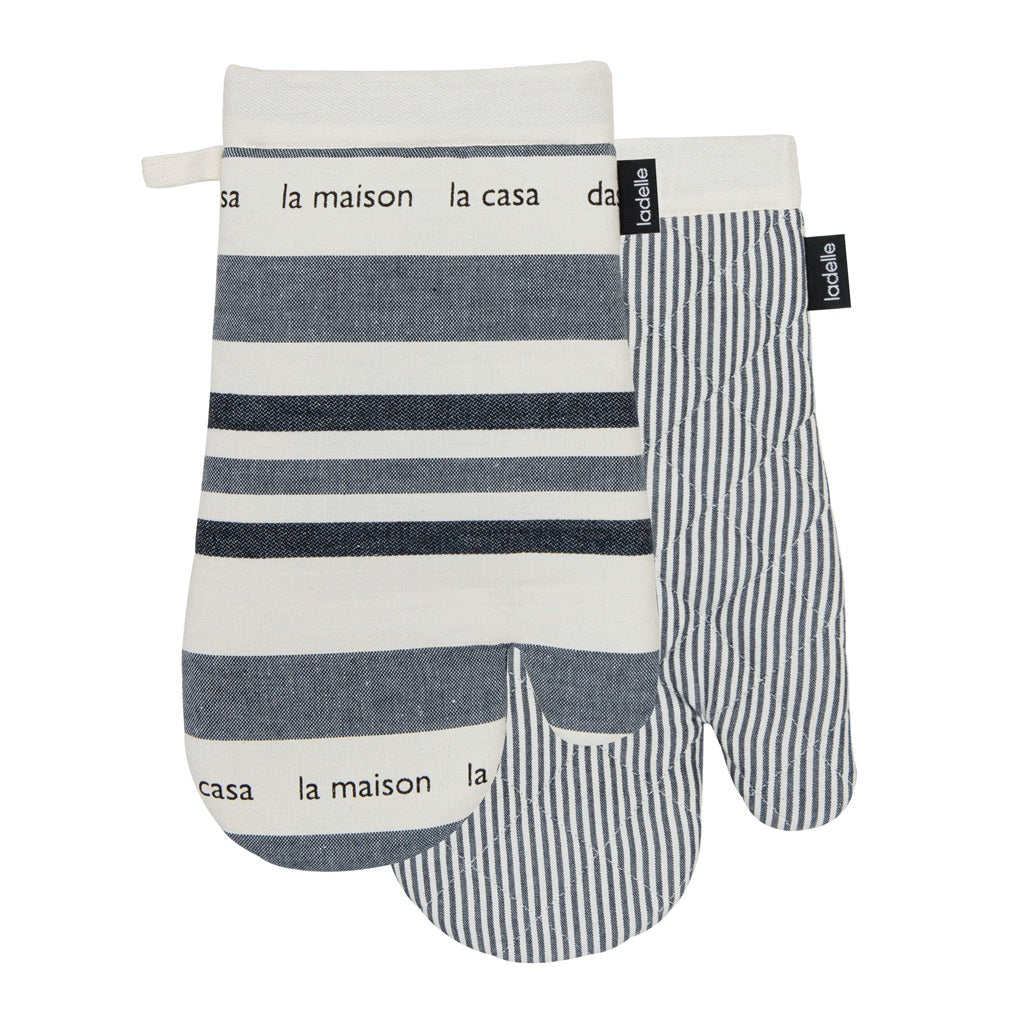 Ladelle La Casa Black Oven Mitt Set of 2 - Heat Resistant Kitchen Gloves for Baking, Grilling & Cooking - Perfect for Home Chefs & BBQ Enthusiasts