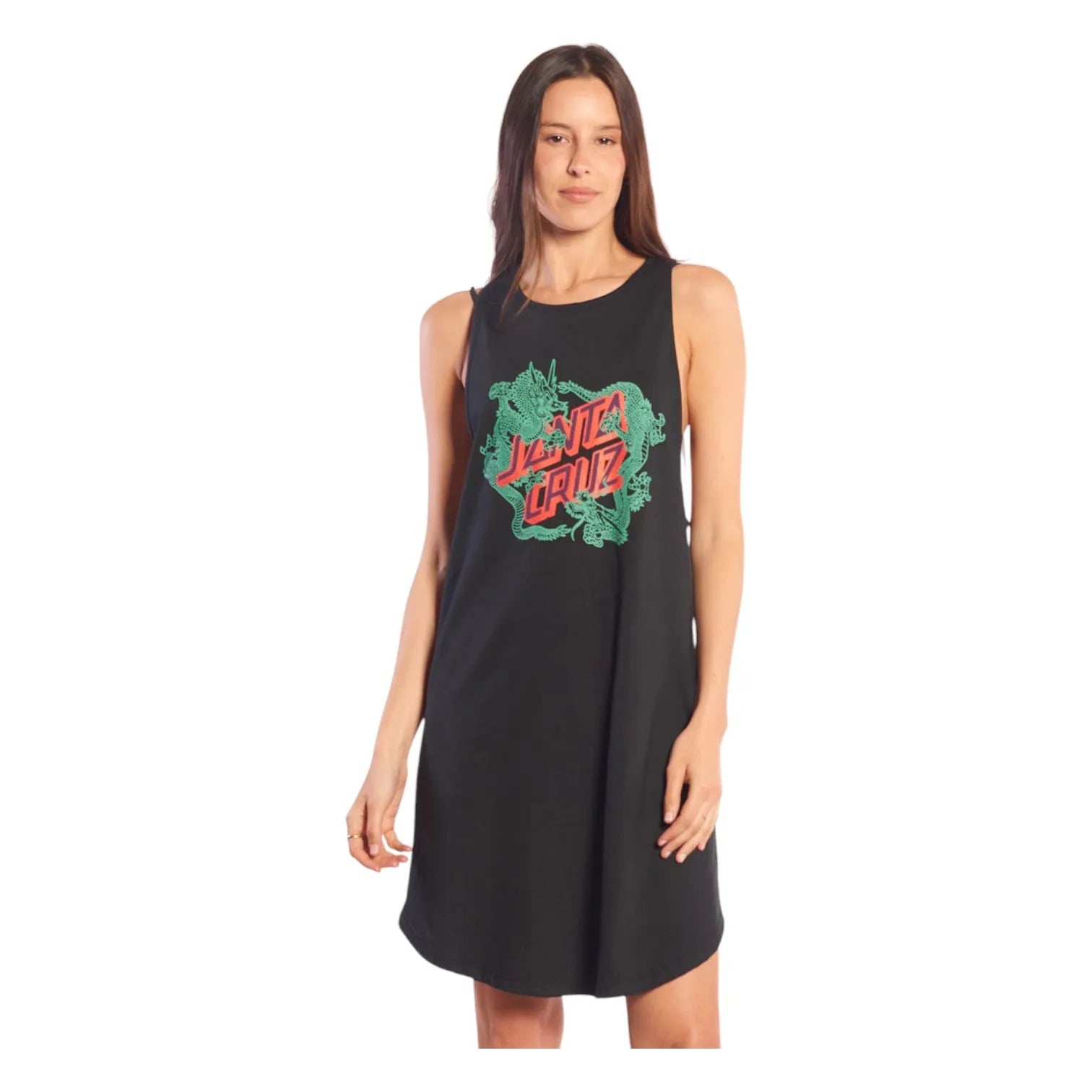Santa Cruz Dragon Dot Black Dress - Stylish Floral Print Casual Dress for Women | Perfect for Beach, Party, and Everyday Wear
