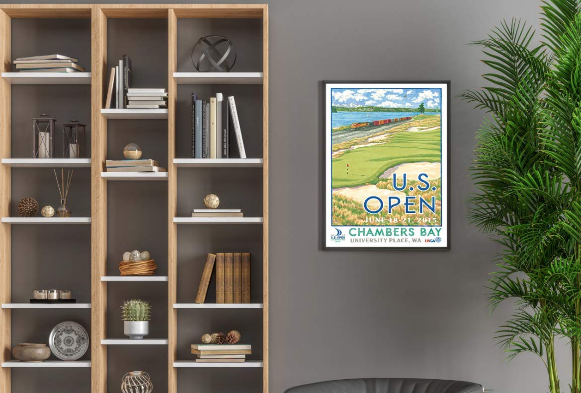 Lee Wybranski Official Golf Art Print - 2015 U.S. Open Championship at Chambers Bay - 20x30 Inch Wrapped Canvas - Perfect Golf Gift for Men, Office Decor & Man Cave Wall Art