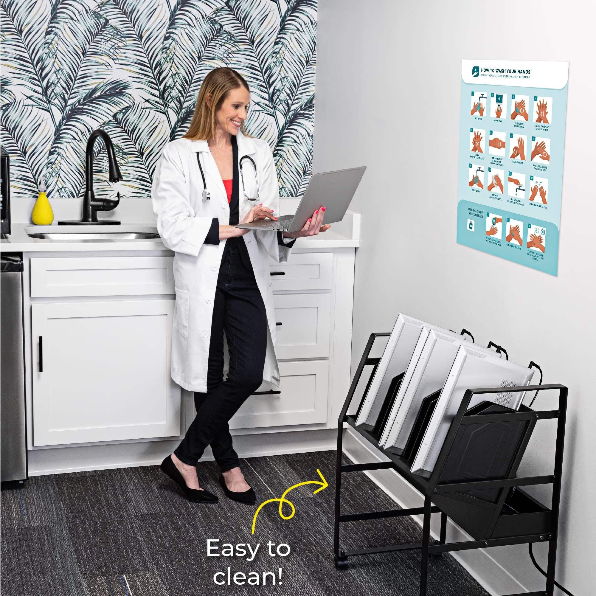 16-Device Mobile Charging Station with UL-Certified Surge Protection | Steel Rolling Cart for Laptops, Tablets & Chromebooks | Open Design with Dividers | Portable Charging Stand (Black) - Perfect for Schools, Offices & Libraries
