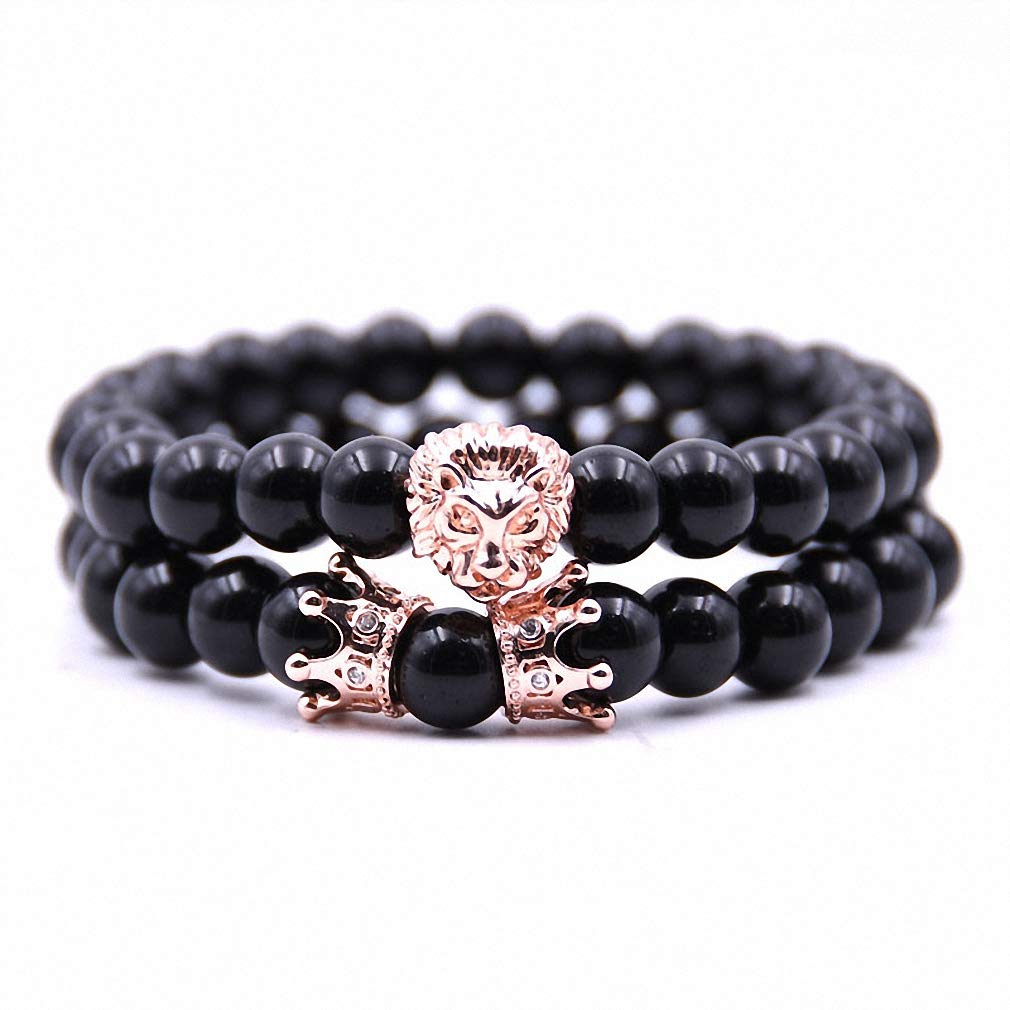 Lion Couple Bracelet Set - Matching His & Hers Crown Bracelets for Men and Women - Romantic Gift for Couples, Anniversaries, and Valentine's Day