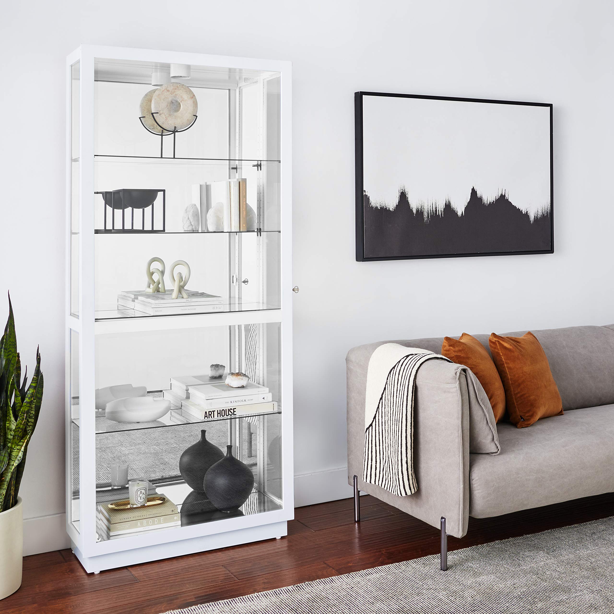 Howard Miller Jayden IV Curio Cabinet 680-574 - Hand-Rubbed Gloss White Finish Display Case with 4 Glass Shelves & 5-Level Storage, Locking Sliding Door & LED Lighting - Perfect for Home Decor, Collectibles Display, or Showcasing Antiques in Living Room, Dining Room, or Office