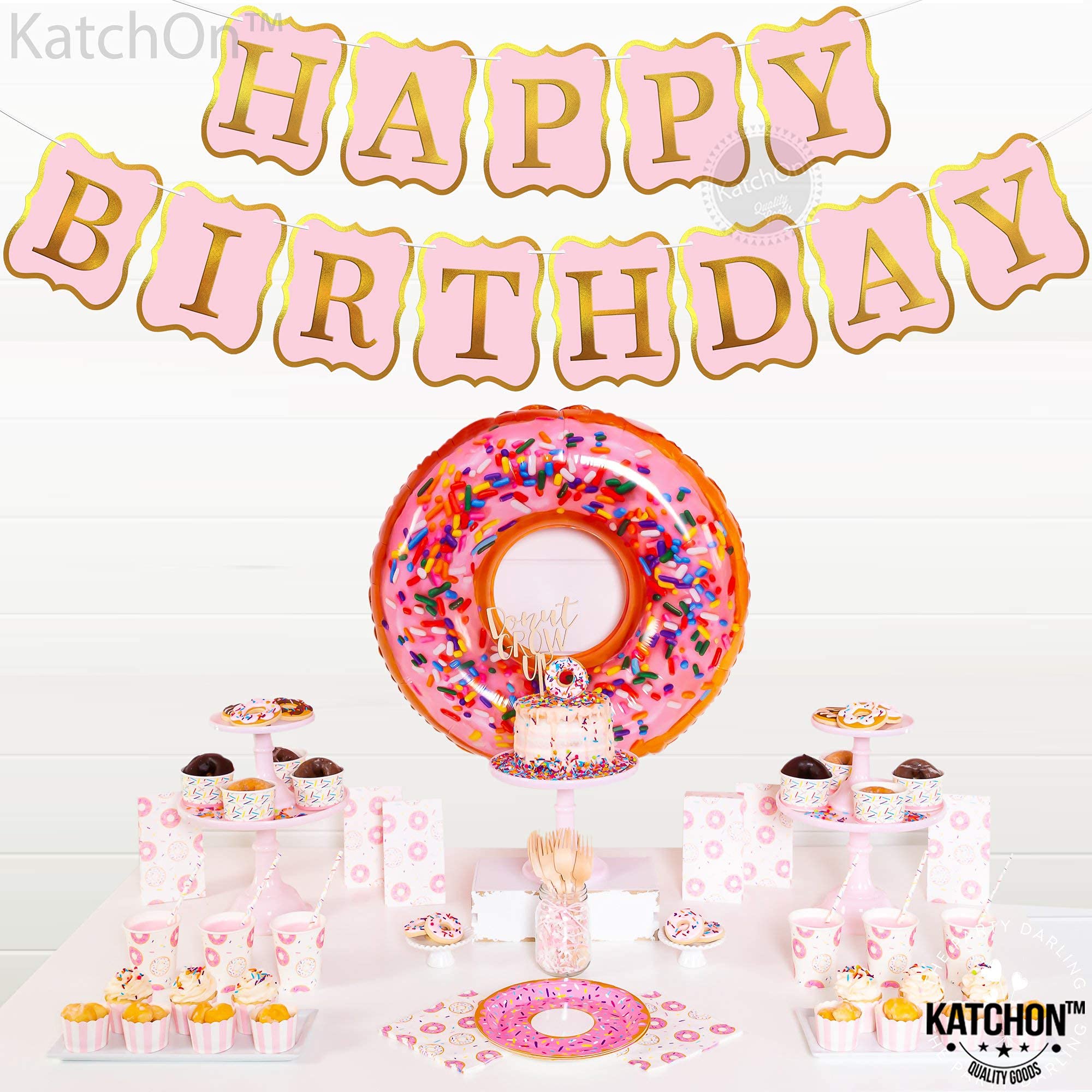 KatchOn Pink Happy Birthday Banner - 10ft Premium Party Backdrop Sign, No DIY Required | Complete Birthday Party Decorations Kit | Perfect for Indoor/Outdoor Celebrations, Baby Showers & Anniversary Parties